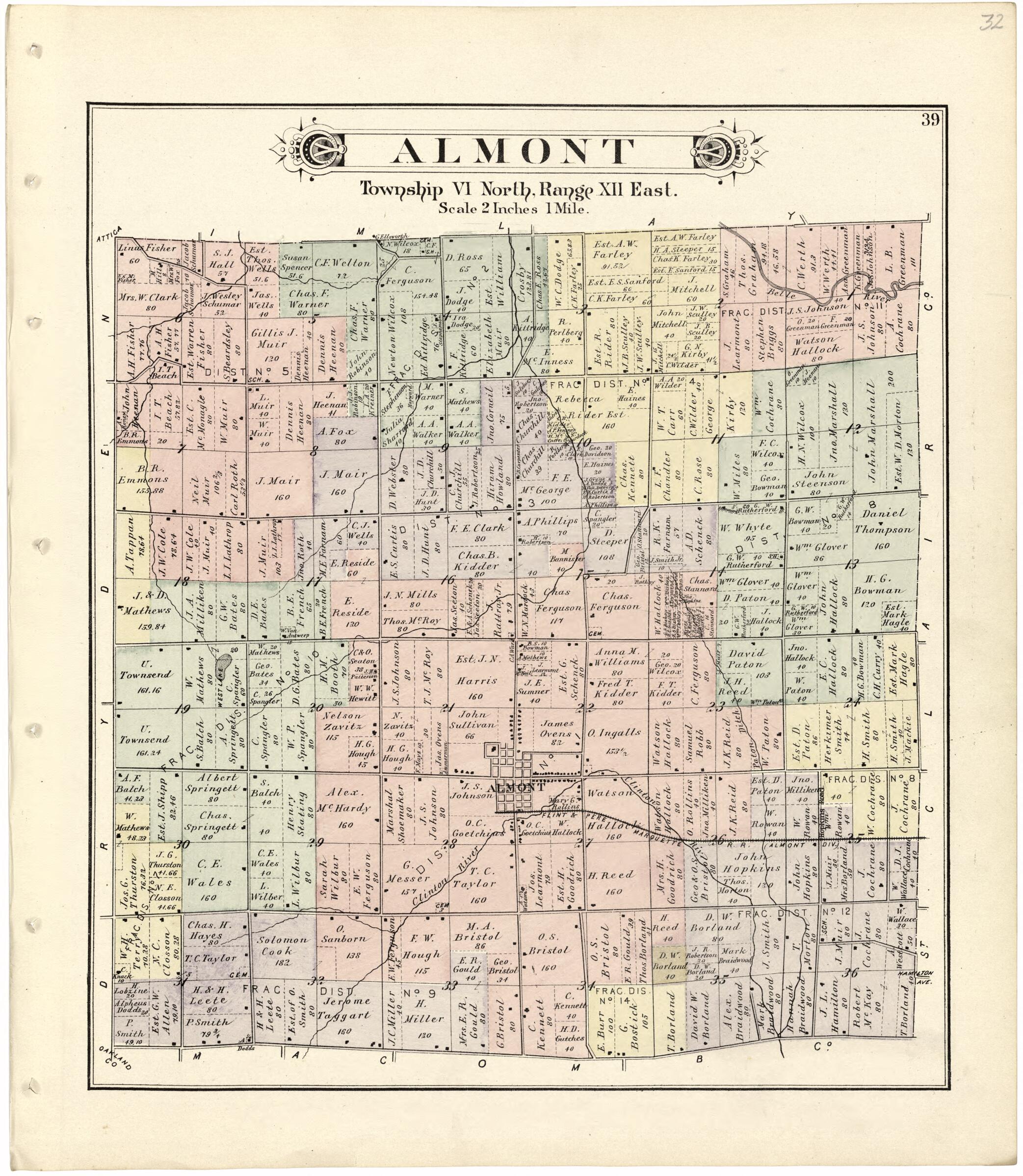This old map of Almont from Atlas and Directory of Lapeer County, Michigan from 1893 was created by E. Robinson Co in 1893