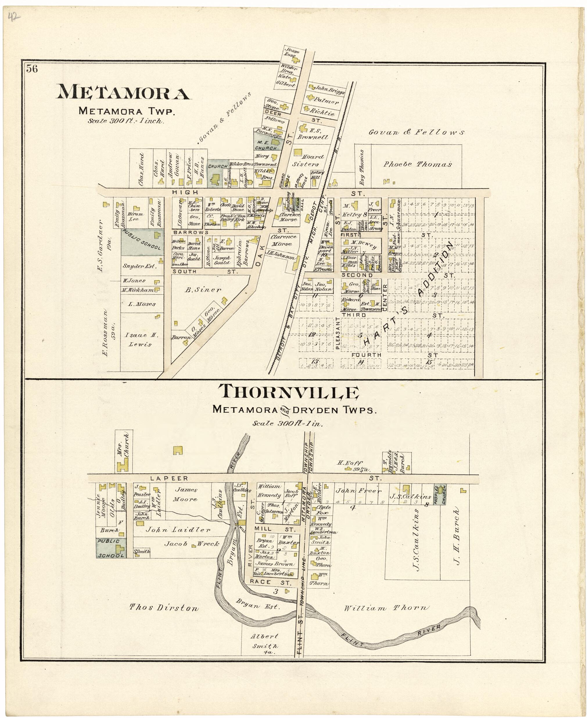 This old map of Metamora; Thornville from Atlas and Directory of Lapeer County, Michigan from 1893 was created by E. Robinson Co in 1893
