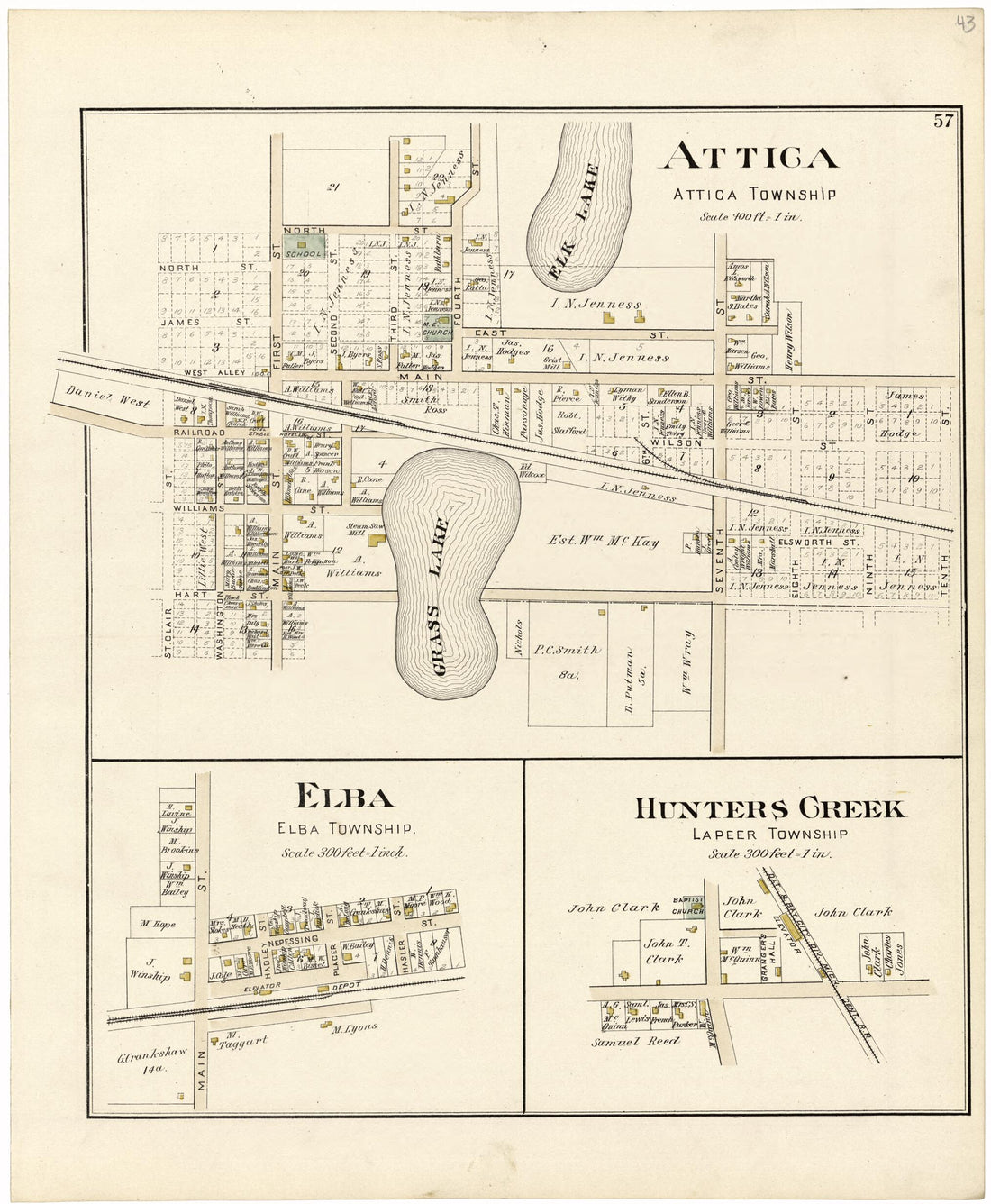This old map of Attica; Elba; Hunters Creek from Atlas and Directory of Lapeer County, Michigan from 1893 was created by E. Robinson Co in 1893