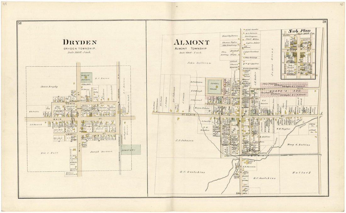 This old map of Dryden; Almont from Atlas and Directory of Lapeer County, Michigan from 1893 was created by E. Robinson Co in 1893