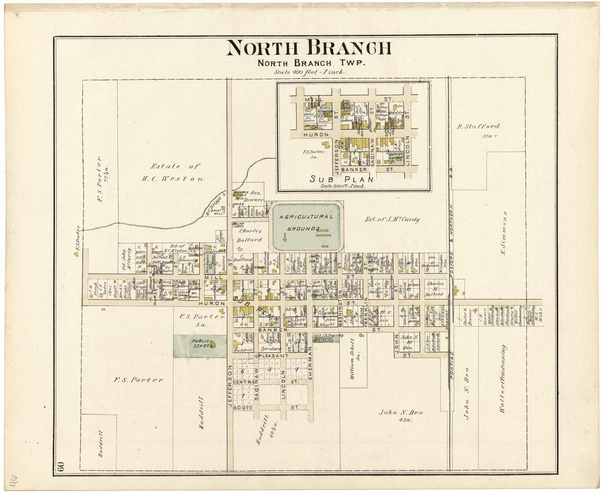 North Branch from Atlas and Directory of Lapeer County, Michigan 1893 by Relic Map Company
