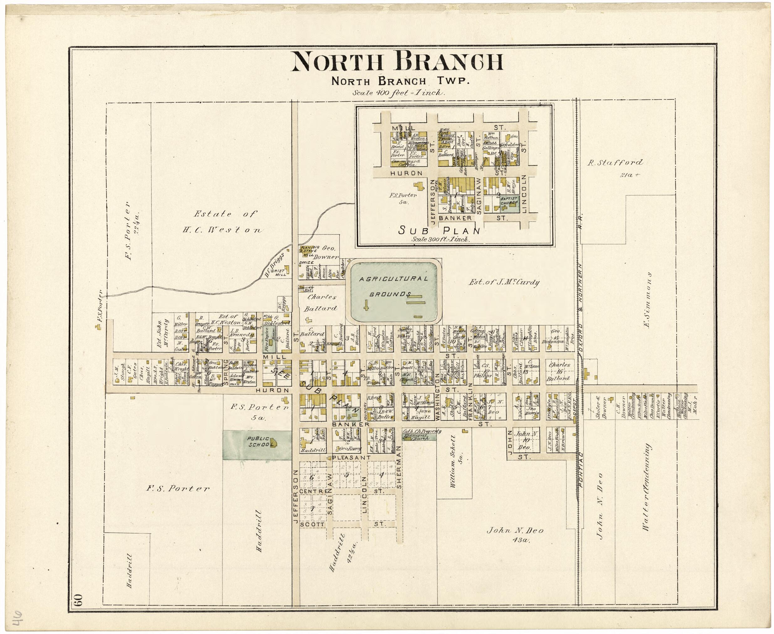 This old map of North Branch from Atlas and Directory of Lapeer County, Michigan from 1893 was created by E. Robinson Co in 1893