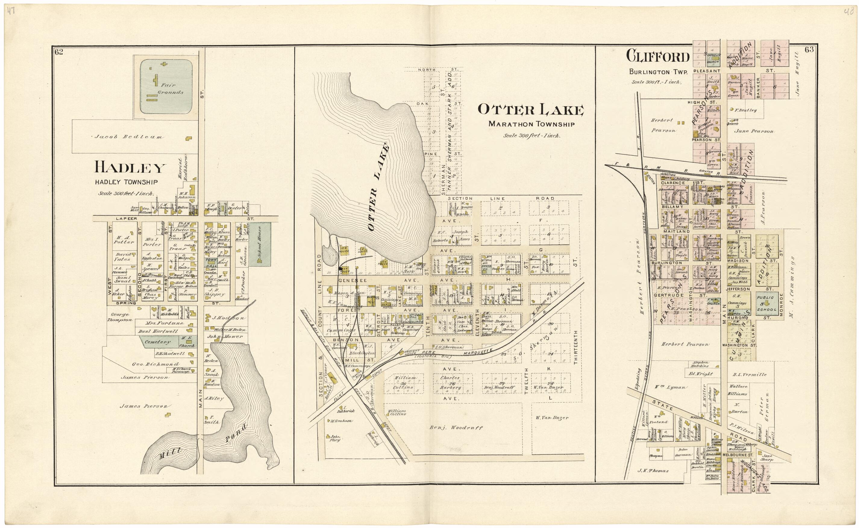 This old map of Hadley; Otter Lake; Clifford from Atlas and Directory of Lapeer County, Michigan from 1893 was created by E. Robinson Co in 1893