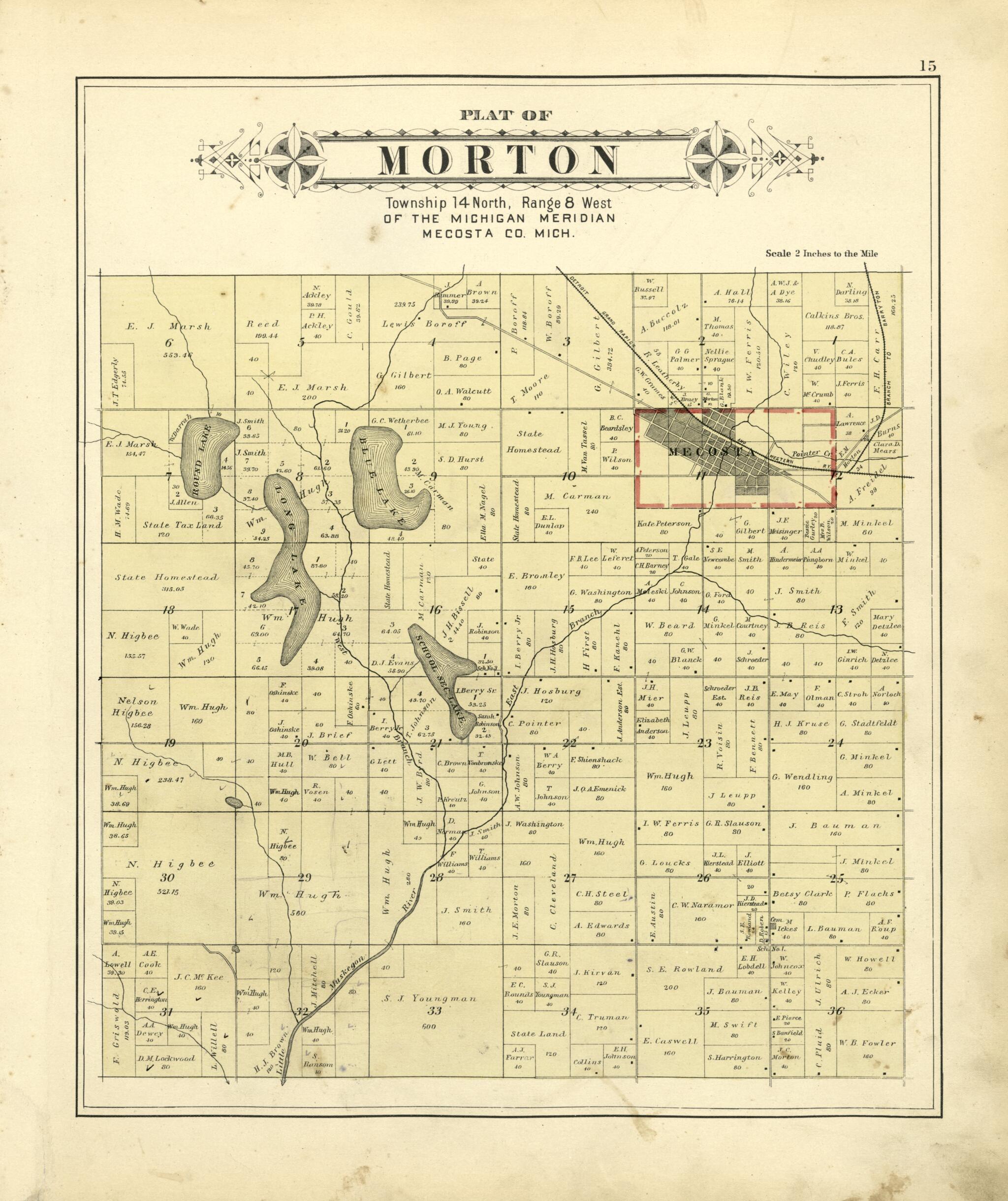 This old map of Plat of Morton from Plat Book of Mecosta County, Michigan from 1900 was created by P.A. & J.W. Myers (Firm) in 1900