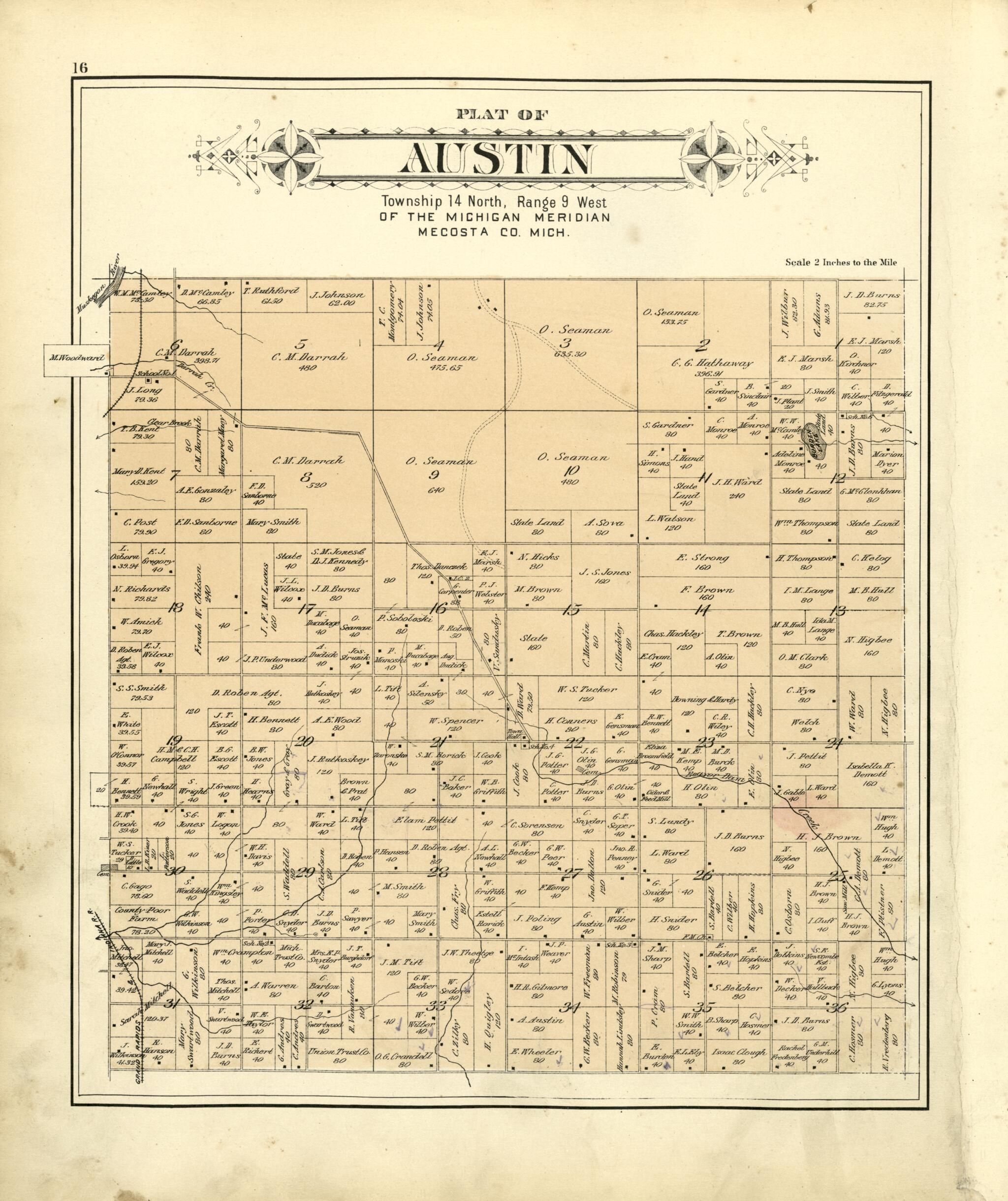 This old map of Plat of Austin from Plat Book of Mecosta County, Michigan from 1900 was created by P.A. & J.W. Myers (Firm) in 1900