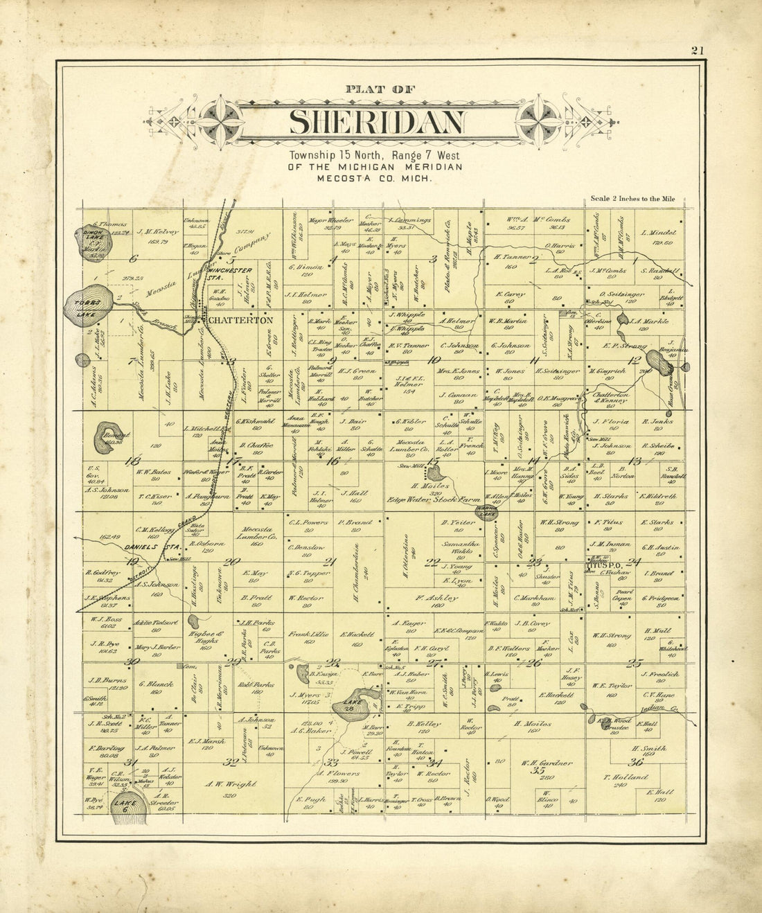 This old map of Plat of Sheridan from Plat Book of Mecosta County, Michigan from 1900 was created by P.A. & J.W. Myers (Firm) in 1900