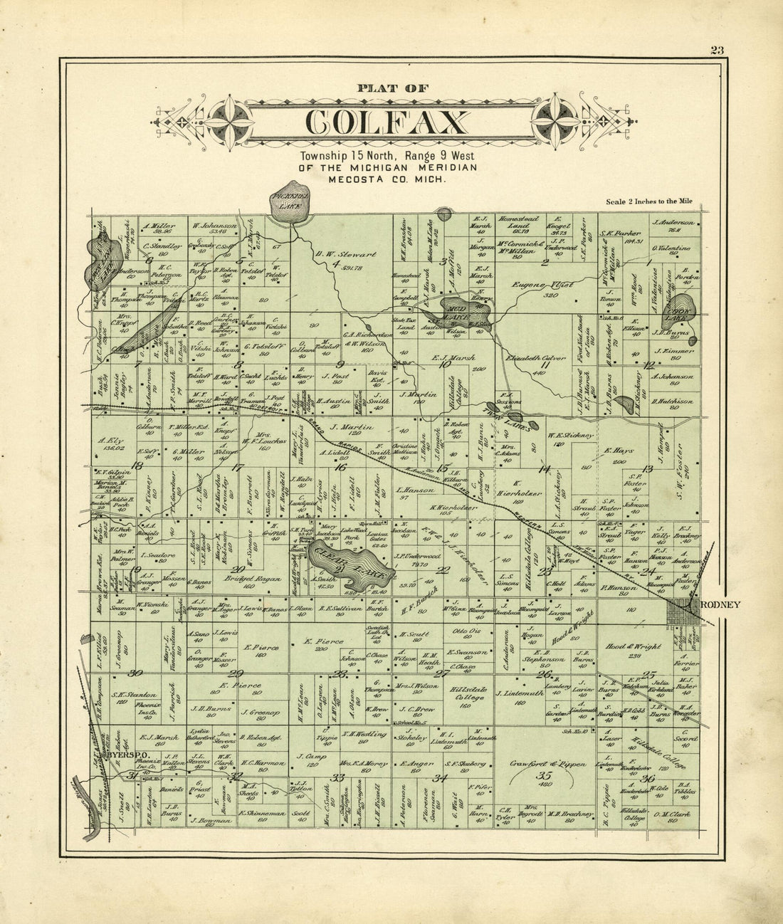 This old map of Plat of Colfax from Plat Book of Mecosta County, Michigan from 1900 was created by P.A. & J.W. Myers (Firm) in 1900