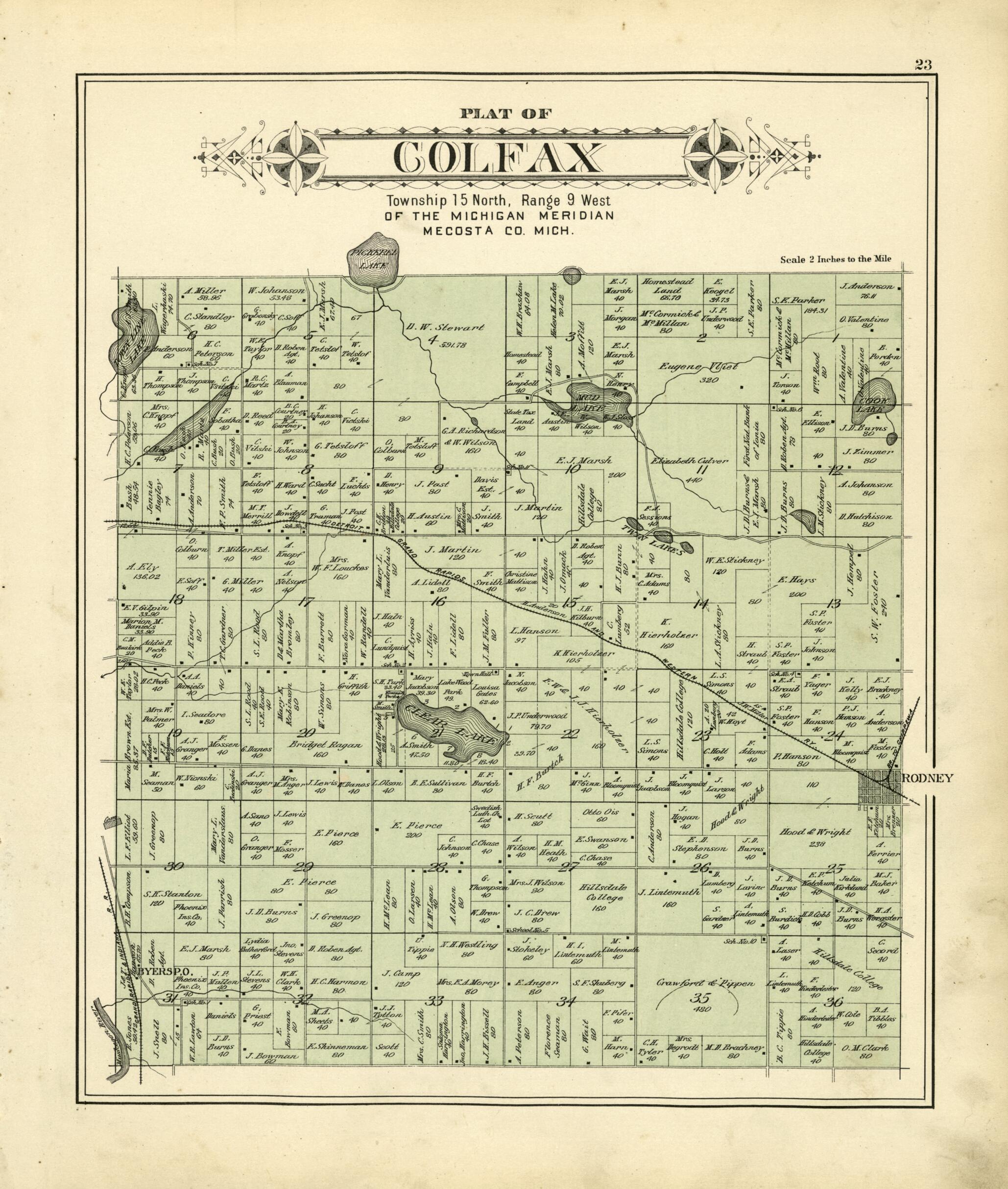 This old map of Plat of Colfax from Plat Book of Mecosta County, Michigan from 1900 was created by P.A. & J.W. Myers (Firm) in 1900