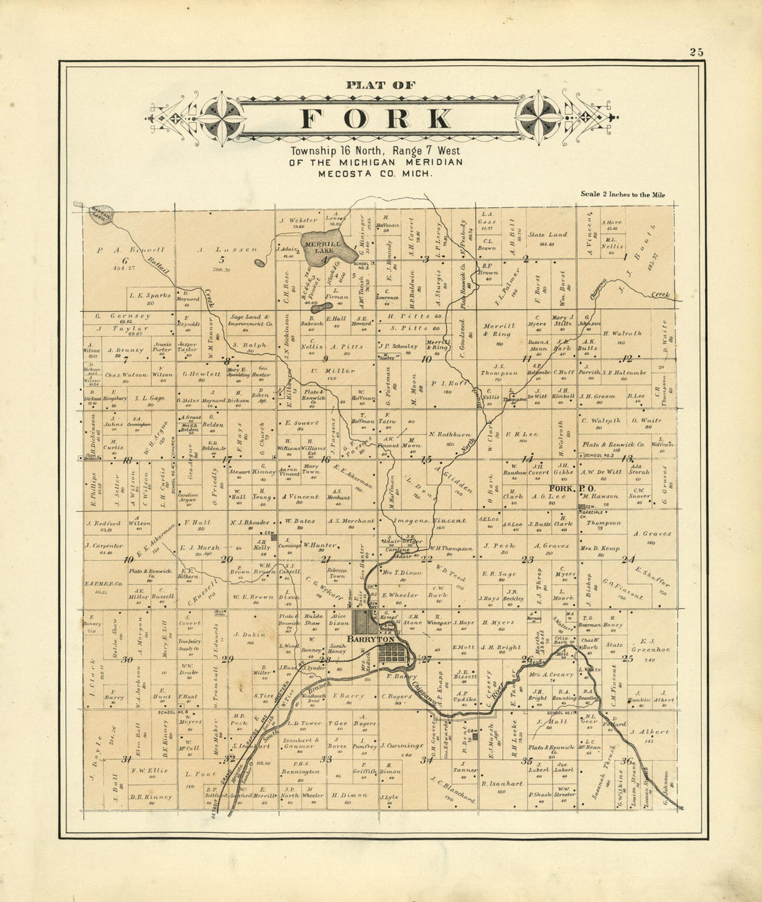 This old map of Plat of Fork from Plat Book of Mecosta County, Michigan from 1900 was created by P.A. & J.W. Myers (Firm) in 1900