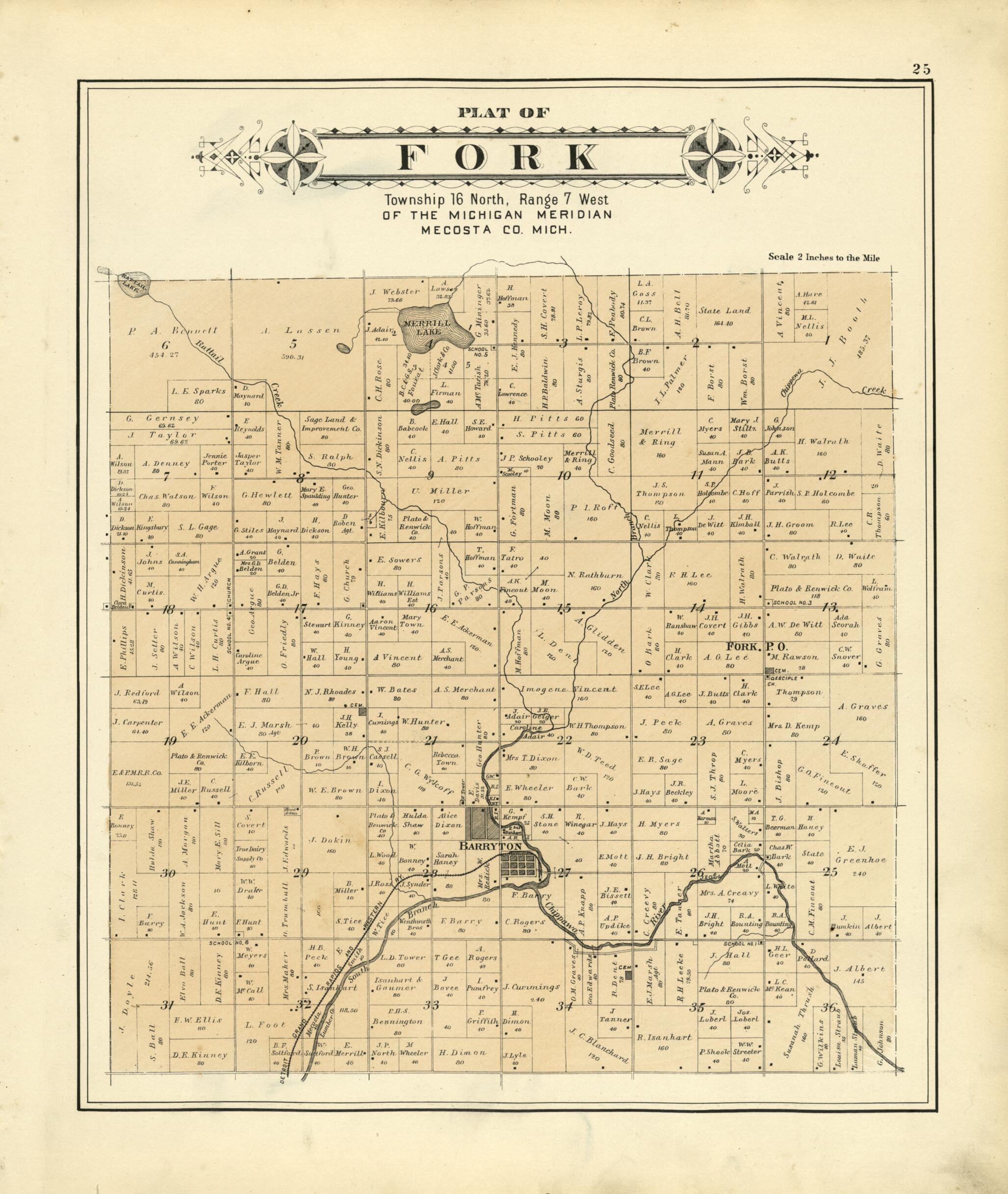 This old map of Plat of Fork from Plat Book of Mecosta County, Michigan from 1900 was created by P.A. & J.W. Myers (Firm) in 1900