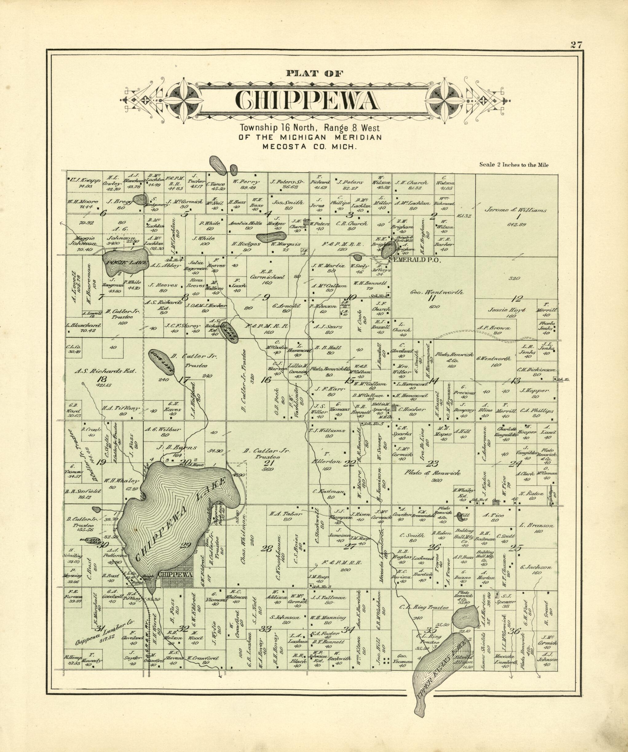 This old map of Plat of Chippewa from Plat Book of Mecosta County, Michigan from 1900 was created by P.A. & J.W. Myers (Firm) in 1900