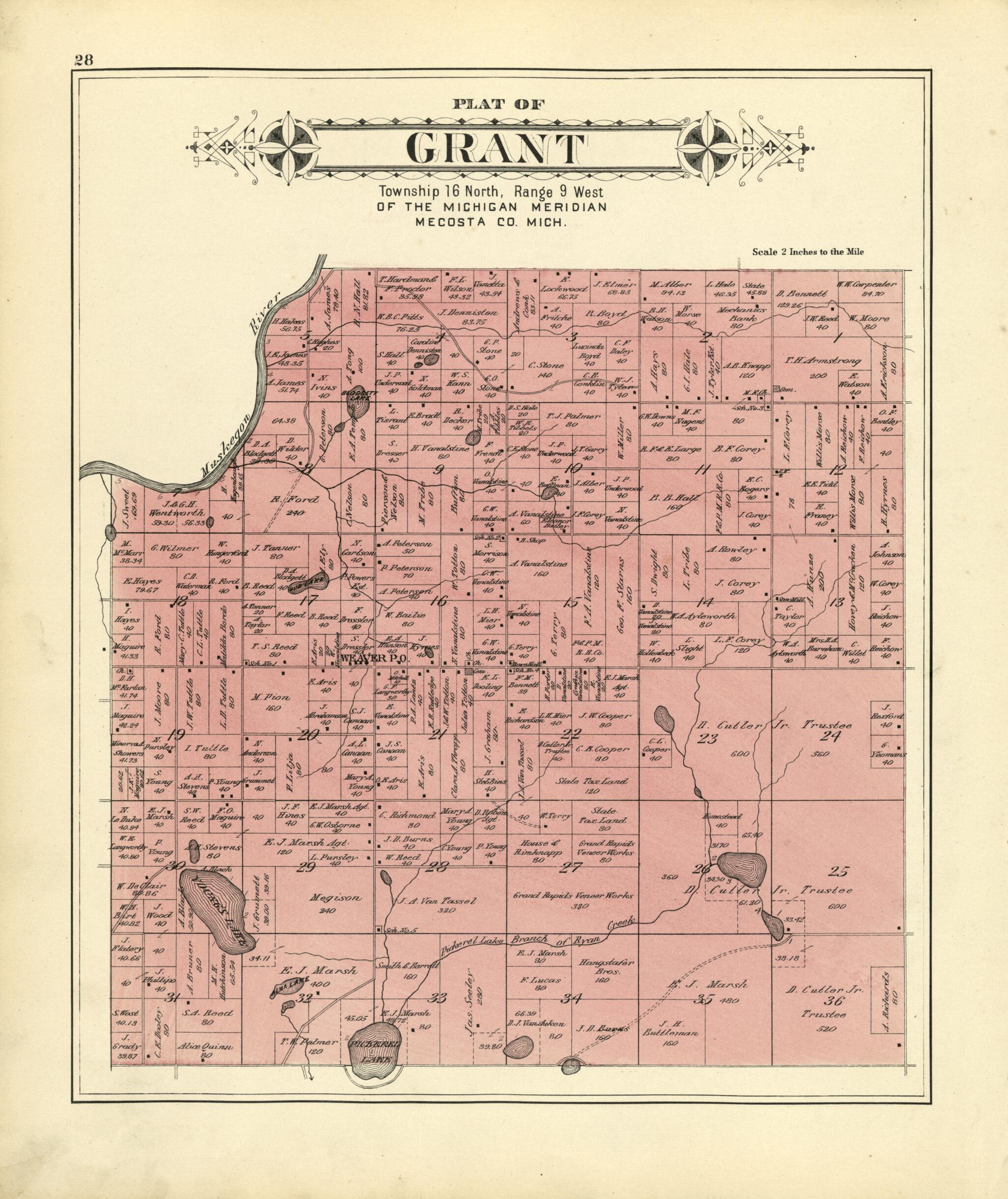 This old map of Plat of Grant from Plat Book of Mecosta County, Michigan from 1900 was created by P.A. & J.W. Myers (Firm) in 1900