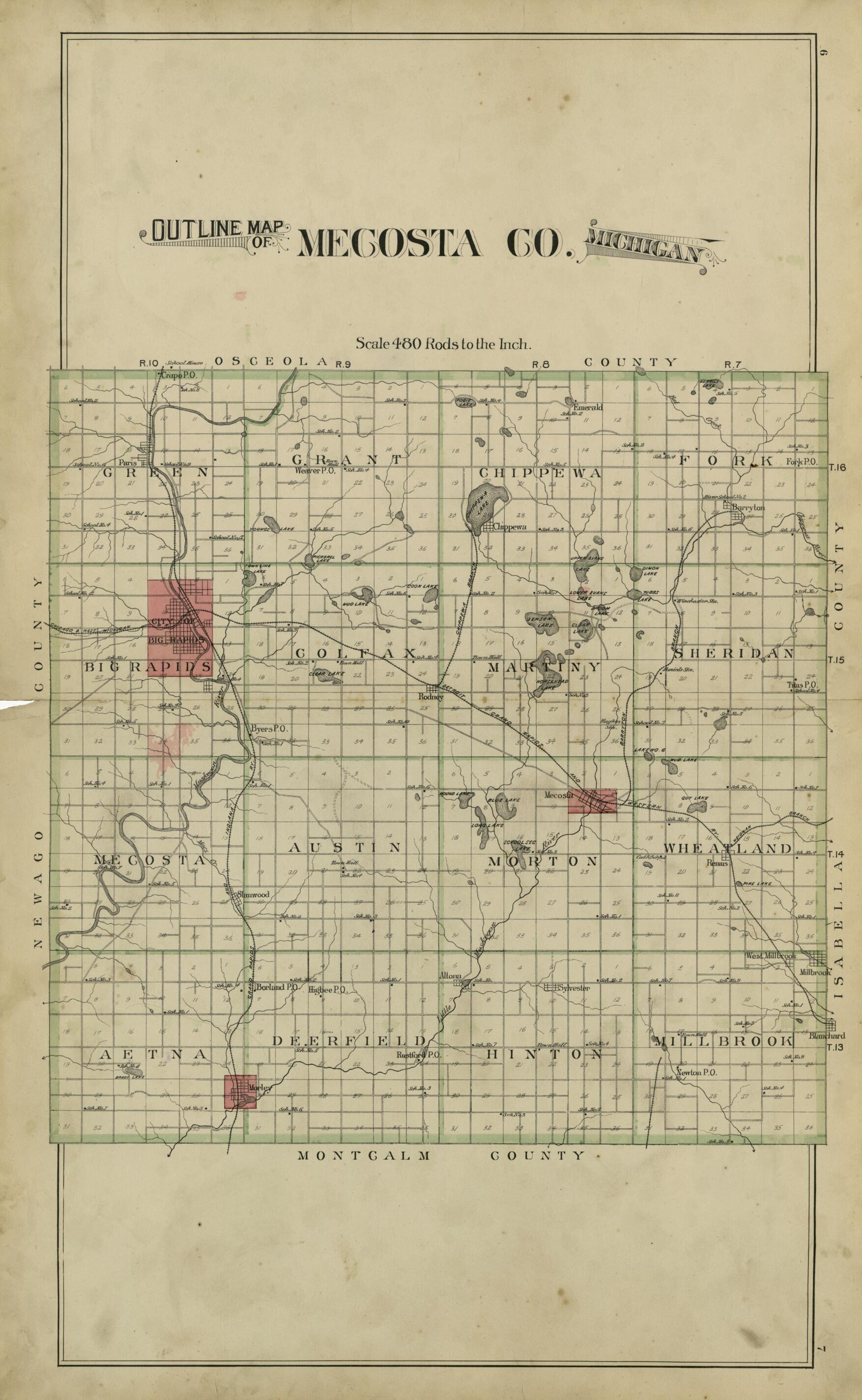 This old map of Outline Map of Mecosta, Co. Michigan from Plat Book of Mecosta County, Michigan from 1900 was created by P.A. & J.W. Myers (Firm) in 1900