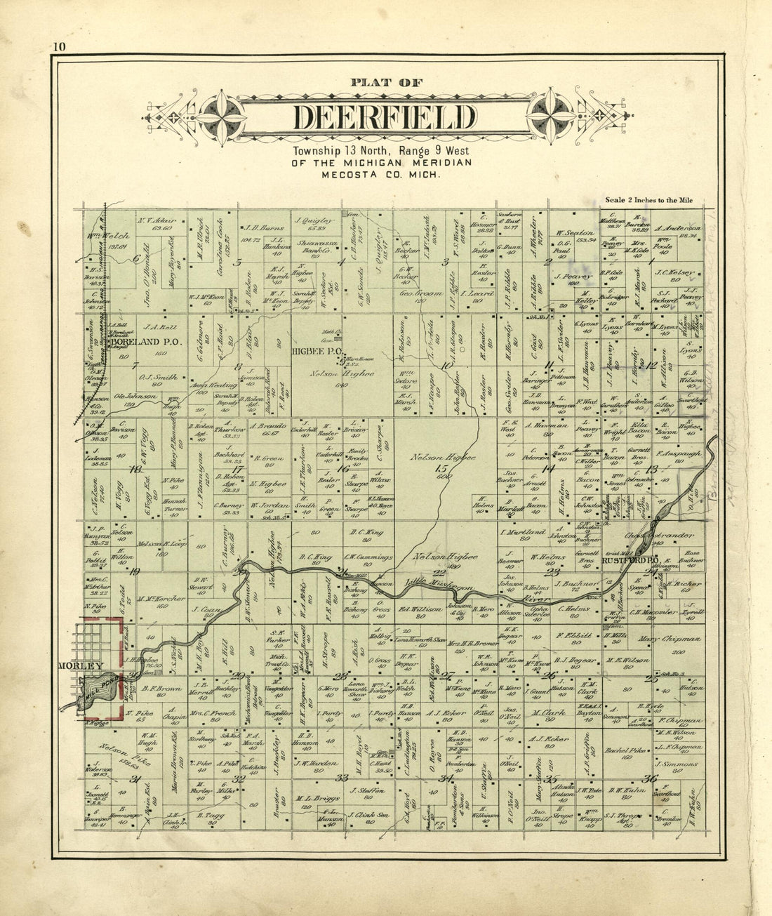 This old map of Plat of Deerfield from Plat Book of Mecosta County, Michigan from 1900 was created by P.A. & J.W. Myers (Firm) in 1900
