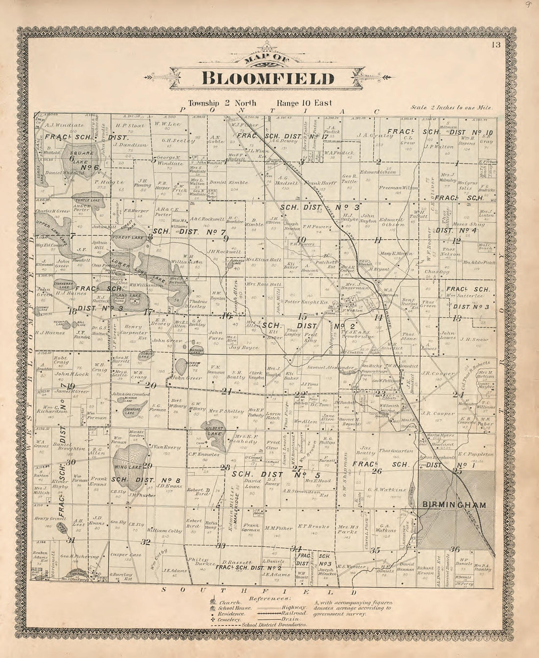 This old map of Map of Bloomfield from Illustrated Atlas of Oakland County, Michigan from 1896 was created by S. Wangersheim in 1896