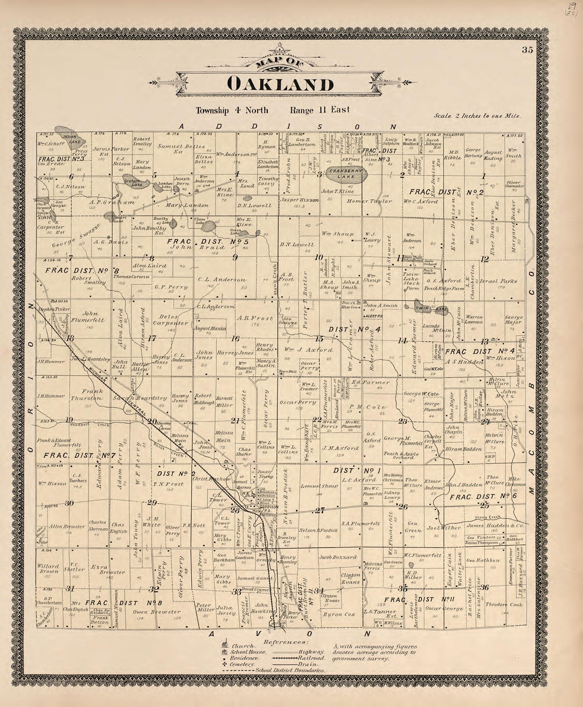 This old map of Map of Oakland from Illustrated Atlas of Oakland County, Michigan from 1896 was created by S. Wangersheim in 1896