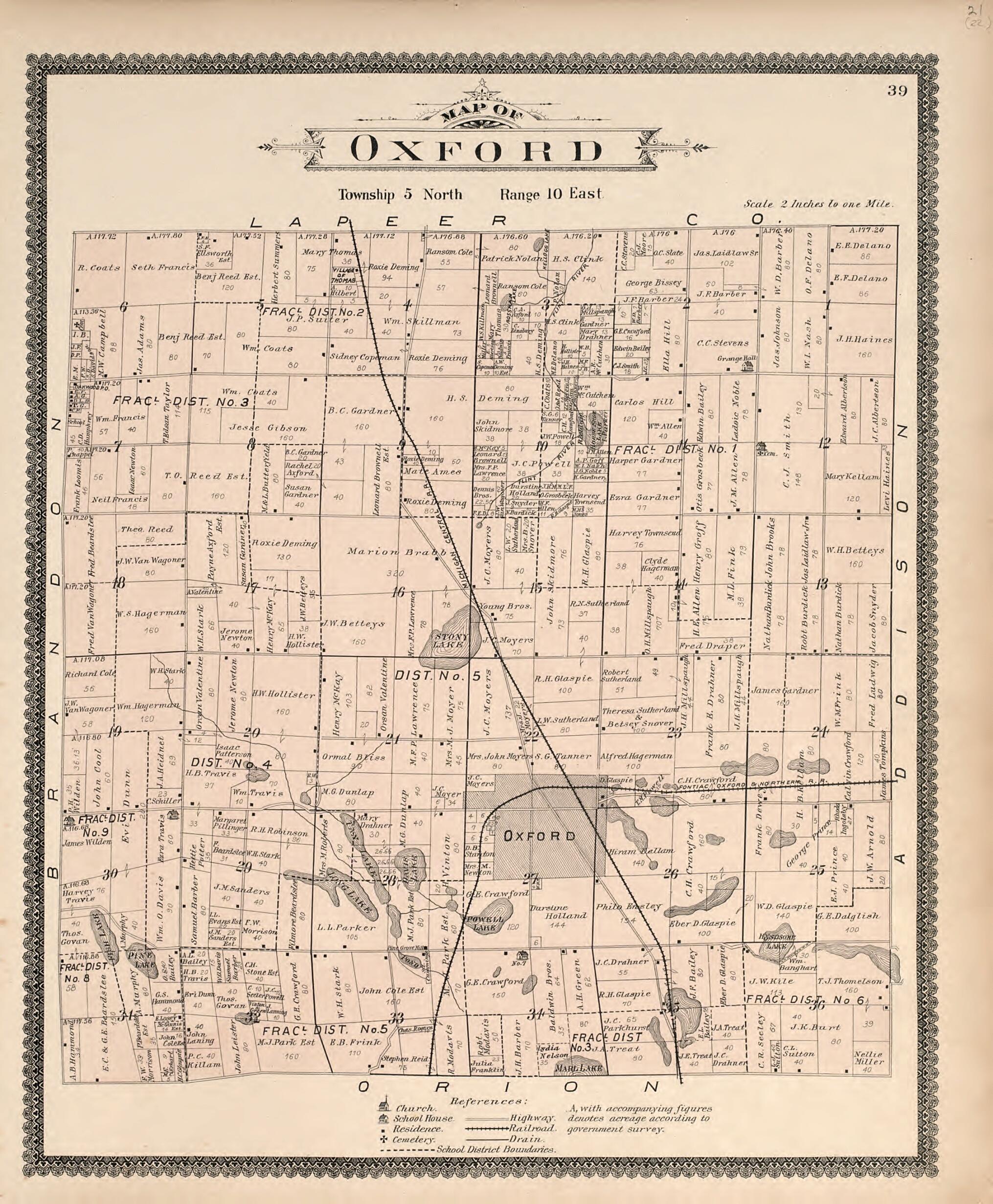 This old map of Map of Oxford from Illustrated Atlas of Oakland County, Michigan from 1896 was created by S. Wangersheim in 1896