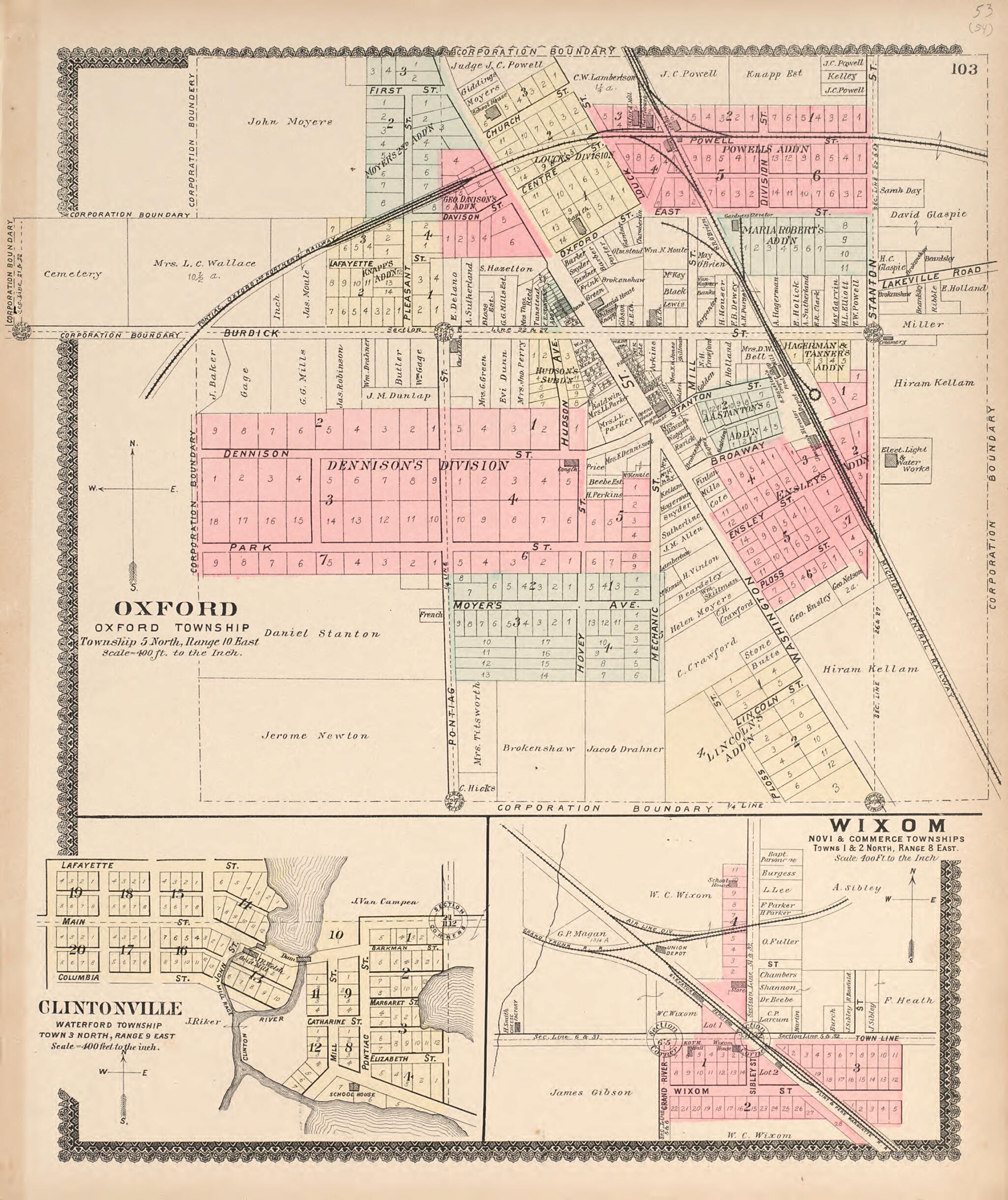 This old map of Oxford; Wixom; Clintonville from Illustrated Atlas of Oakland County, Michigan from 1896 was created by S. Wangersheim in 1896