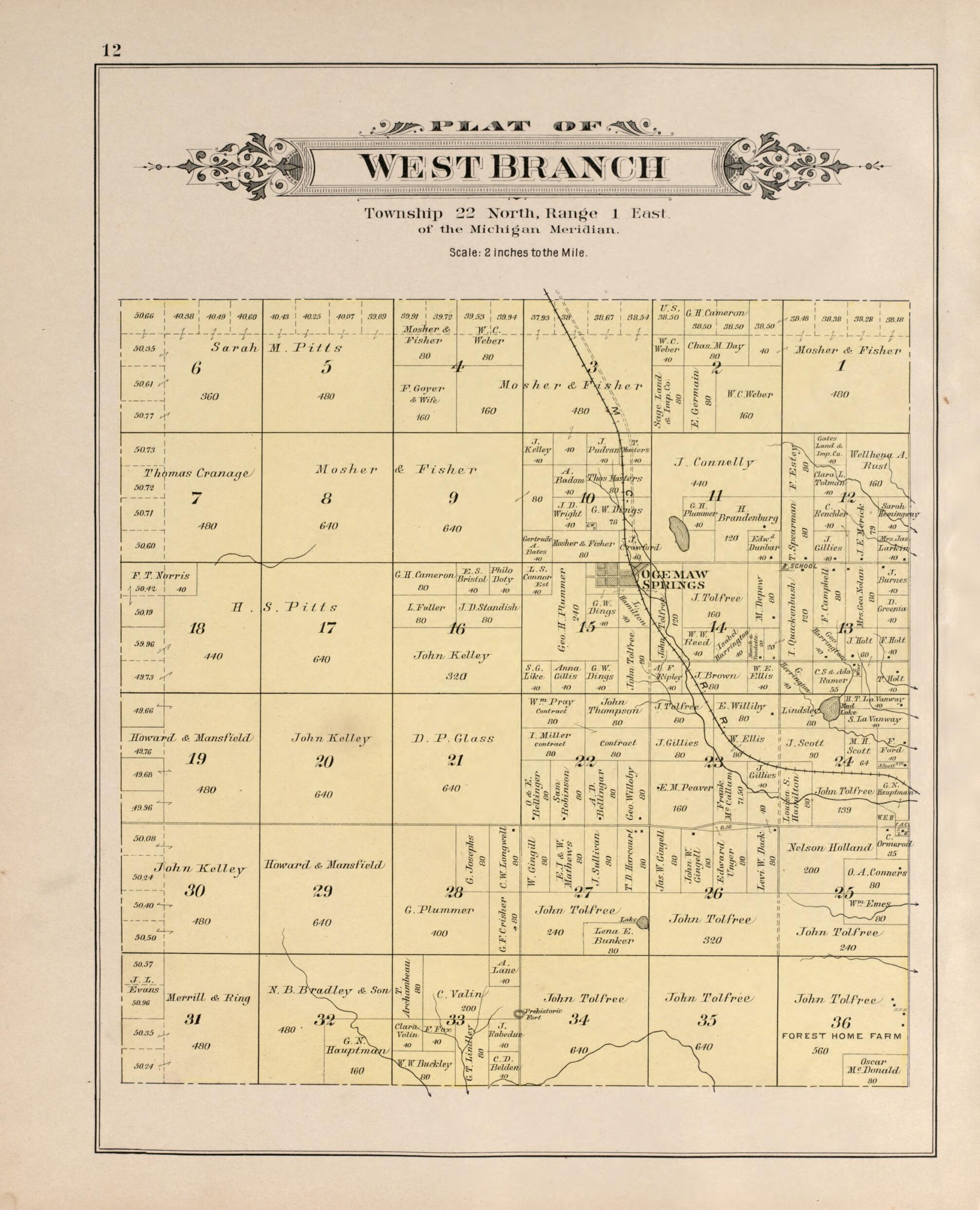 This old map of West Branch from Plat Book of Ogemaw County, Michigan from 1903 was created by P.A. & J.W. Myers (Firm) in 1903
