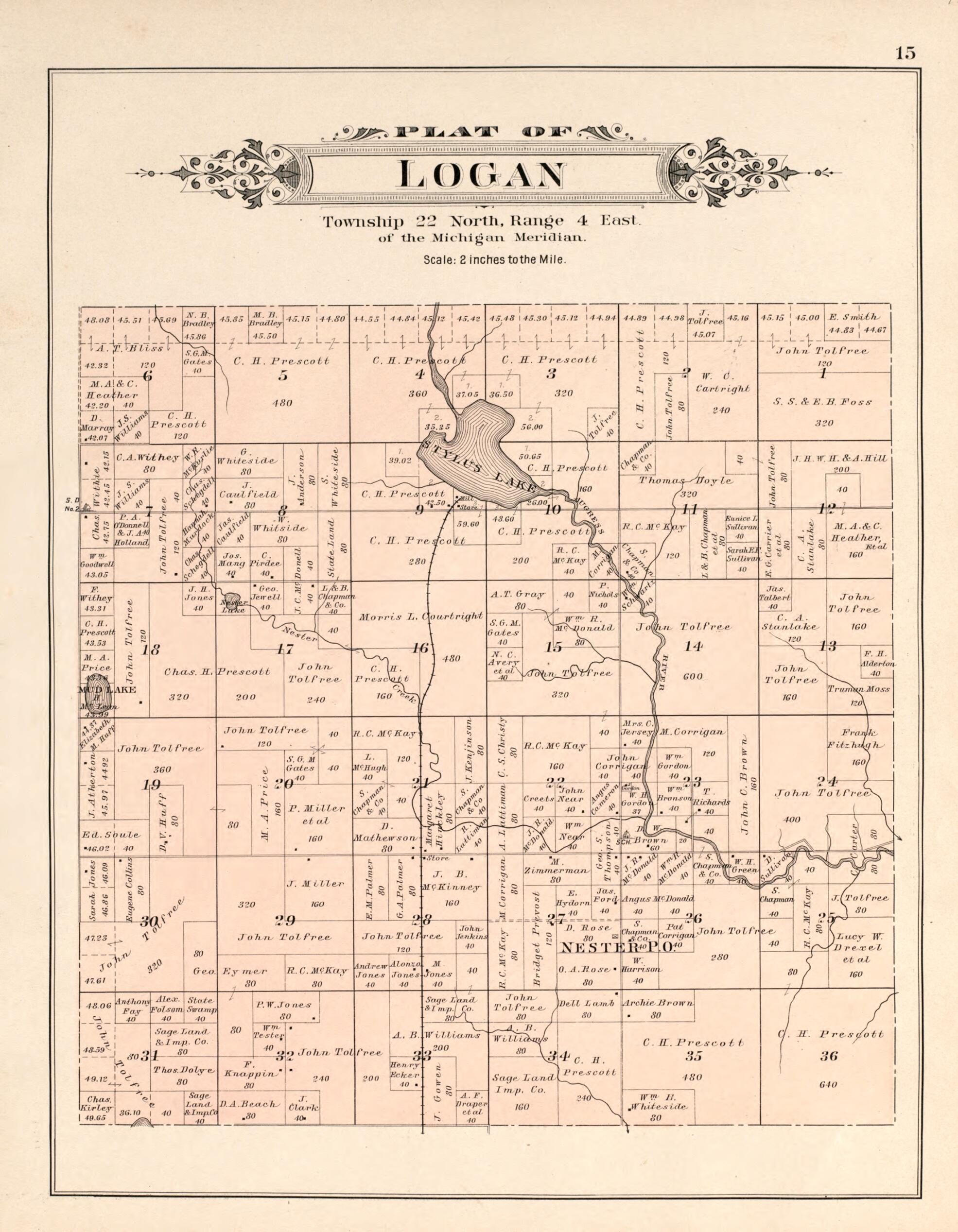 This old map of Logan from Plat Book of Ogemaw County, Michigan from 1903 was created by P.A. & J.W. Myers (Firm) in 1903