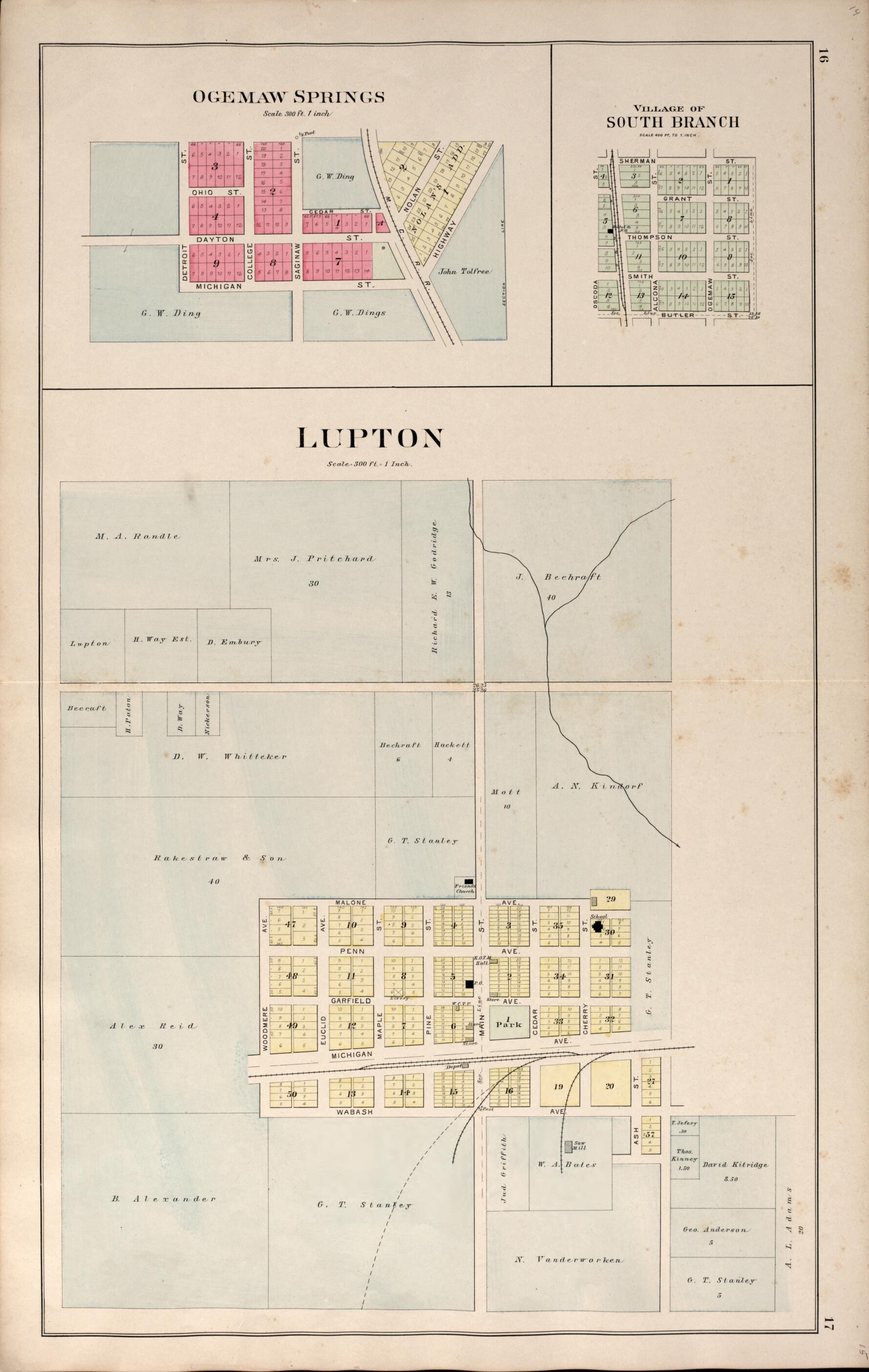 This old map of Uptown/ South Branch from Plat Book of Ogemaw County, Michigan from 1903 was created by P.A. & J.W. Myers (Firm) in 1903