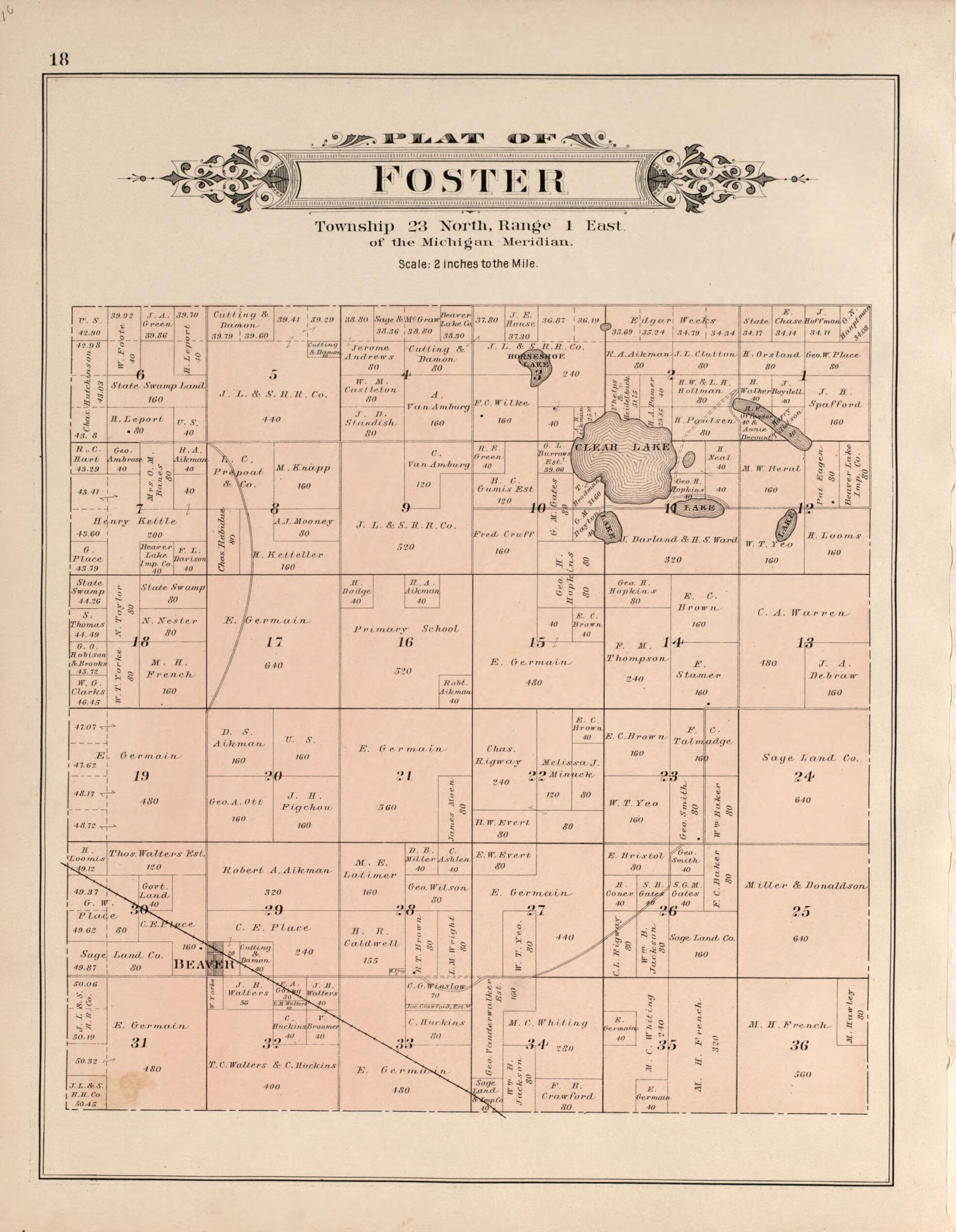 This old map of Foster from Plat Book of Ogemaw County, Michigan from 1903 was created by P.A. & J.W. Myers (Firm) in 1903