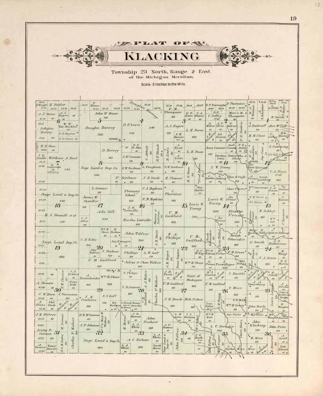 This old map of Klacking from Plat Book of Ogemaw County, Michigan from 1903 was created by P.A. & J.W. Myers (Firm) in 1903
