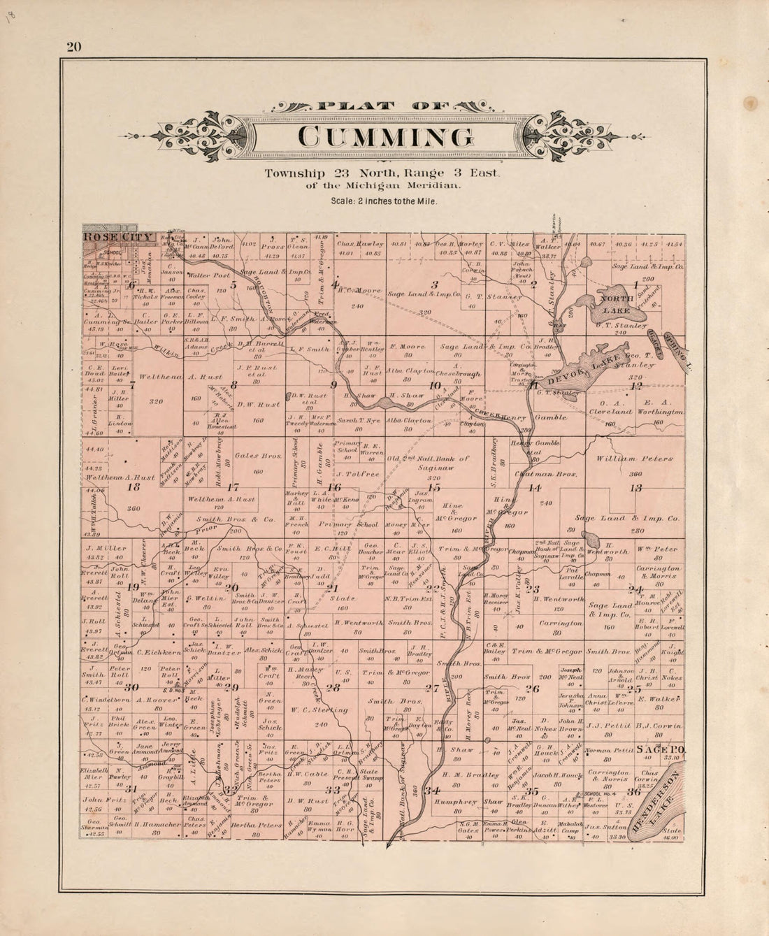 This old map of Cumming from Plat Book of Ogemaw County, Michigan from 1903 was created by P.A. & J.W. Myers (Firm) in 1903