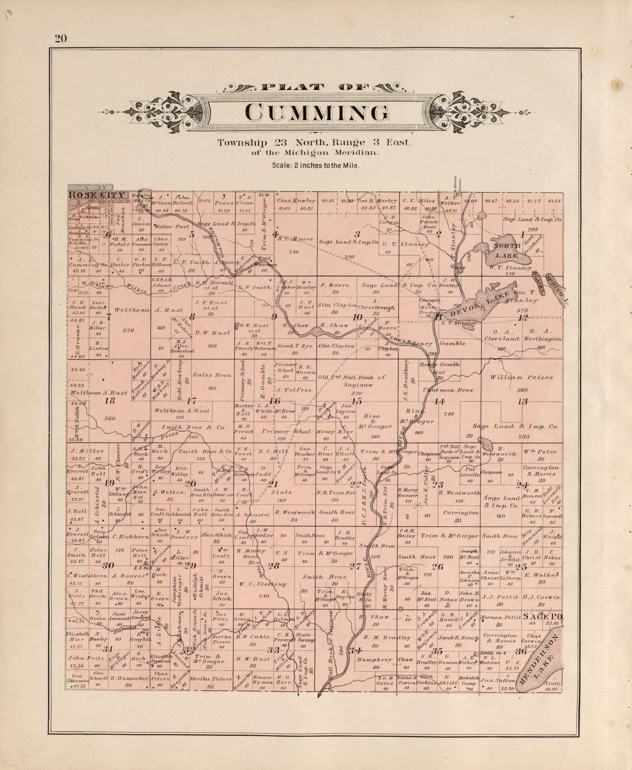 This old map of Cumming from Plat Book of Ogemaw County, Michigan from 1903 was created by P.A. & J.W. Myers (Firm) in 1903