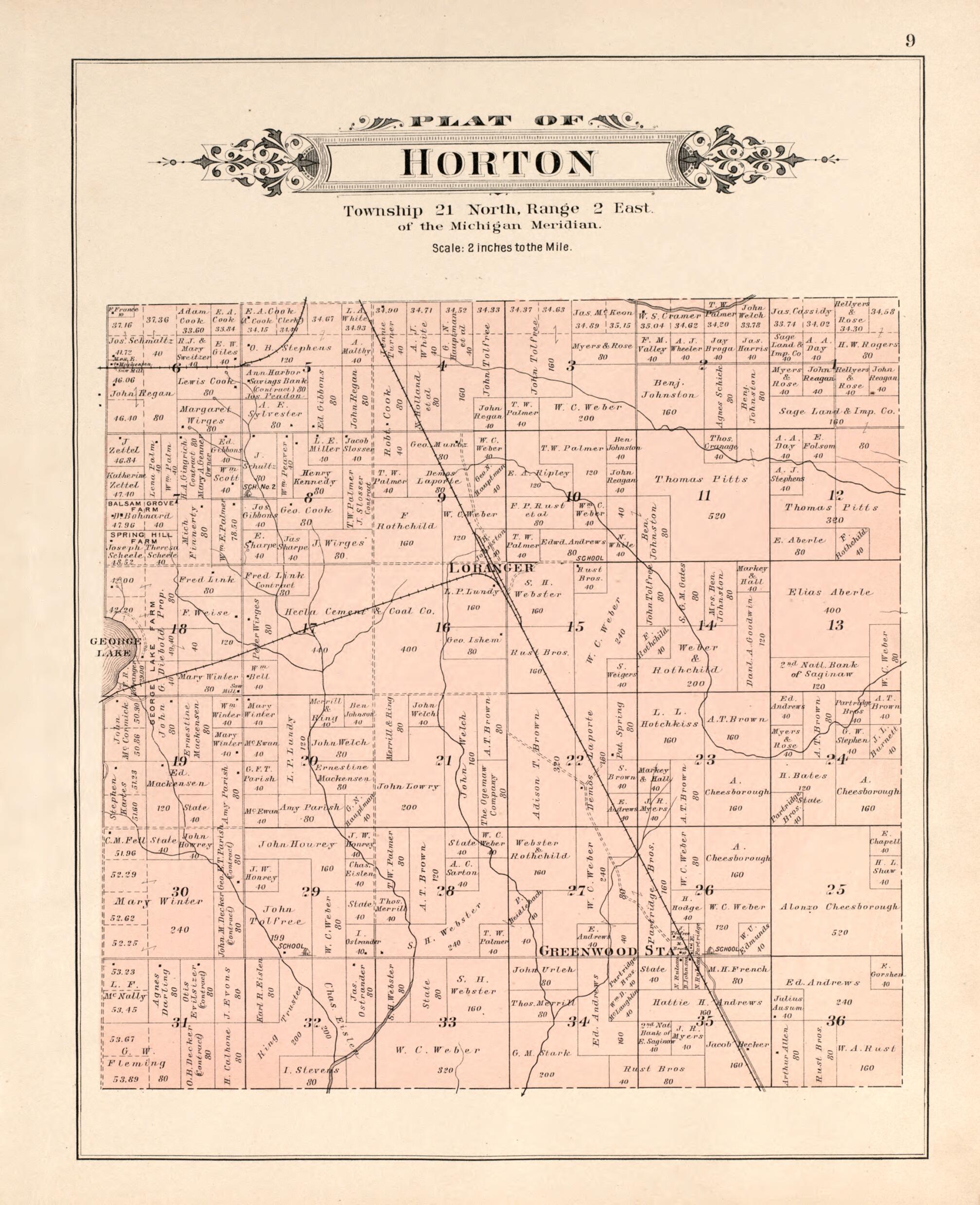 This old map of Horton from Plat Book of Ogemaw County, Michigan from 1903 was created by P.A. & J.W. Myers (Firm) in 1903