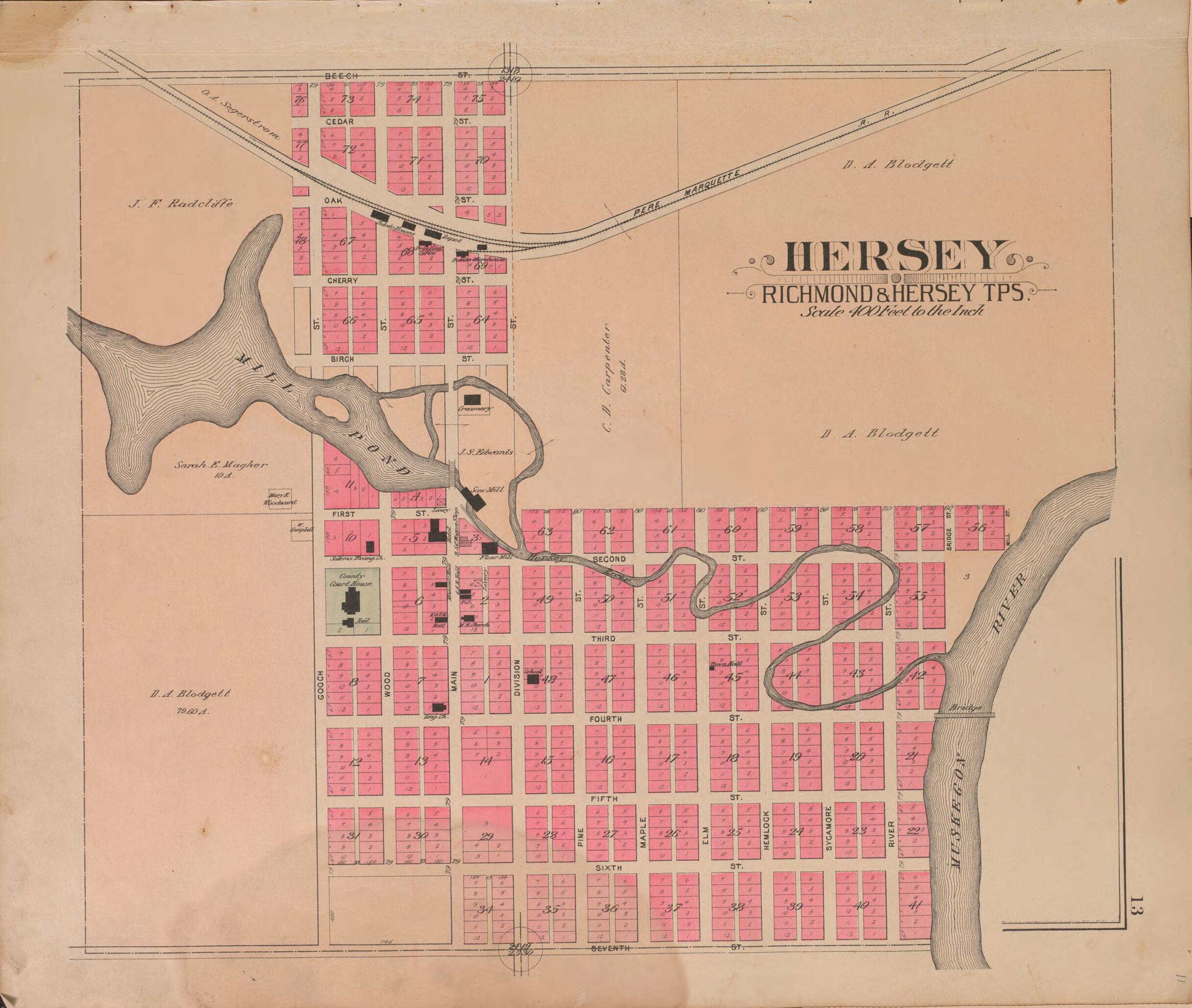 This old map of Hersey--continued from Plat Book of Osceola County, Michigan from 1900 was created by P.A. & J.W. Myers (Firm) in 1900