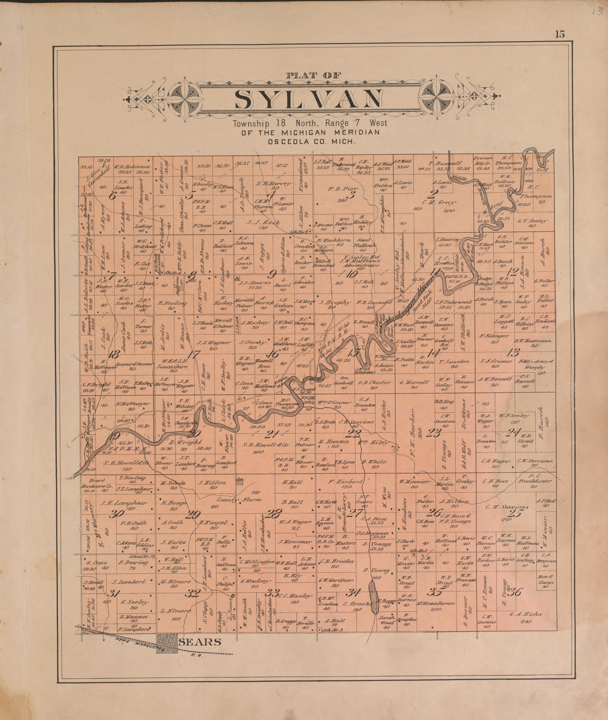 This old map of Sylvan from Plat Book of Osceola County, Michigan from 1900 was created by P.A. & J.W. Myers (Firm) in 1900