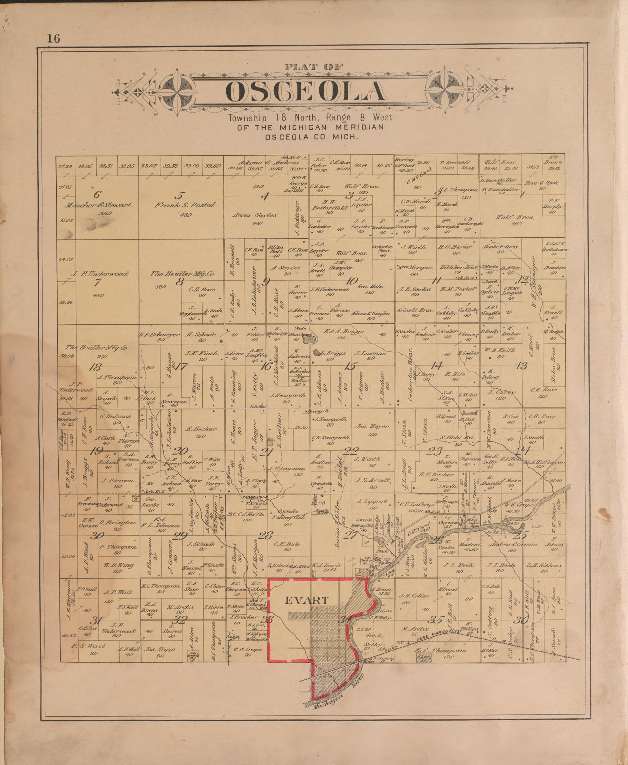This old map of Osceola from Plat Book of Osceola County, Michigan from 1900 was created by P.A. & J.W. Myers (Firm) in 1900