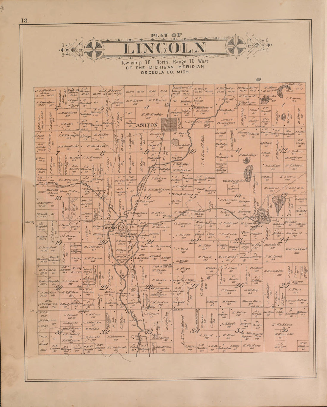 This old map of Lincoln from Plat Book of Osceola County, Michigan from 1900 was created by P.A. & J.W. Myers (Firm) in 1900