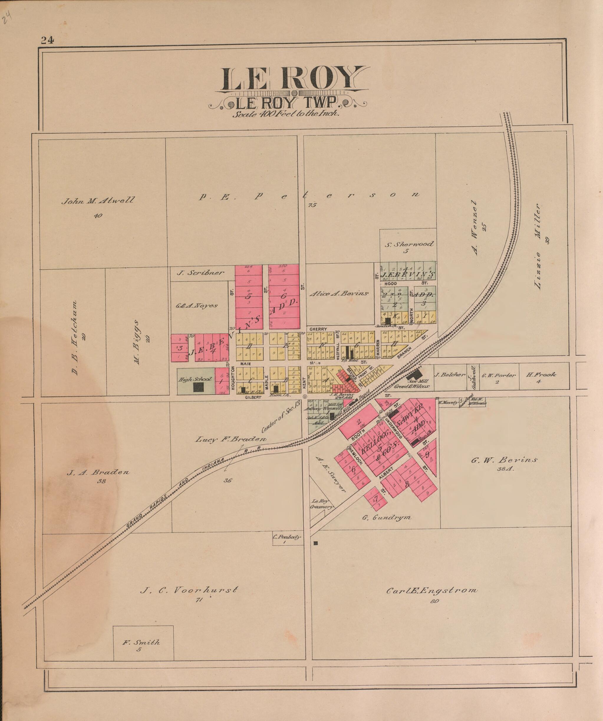 This old map of Le Roy--continued from Plat Book of Osceola County, Michigan from 1900 was created by P.A. & J.W. Myers (Firm) in 1900