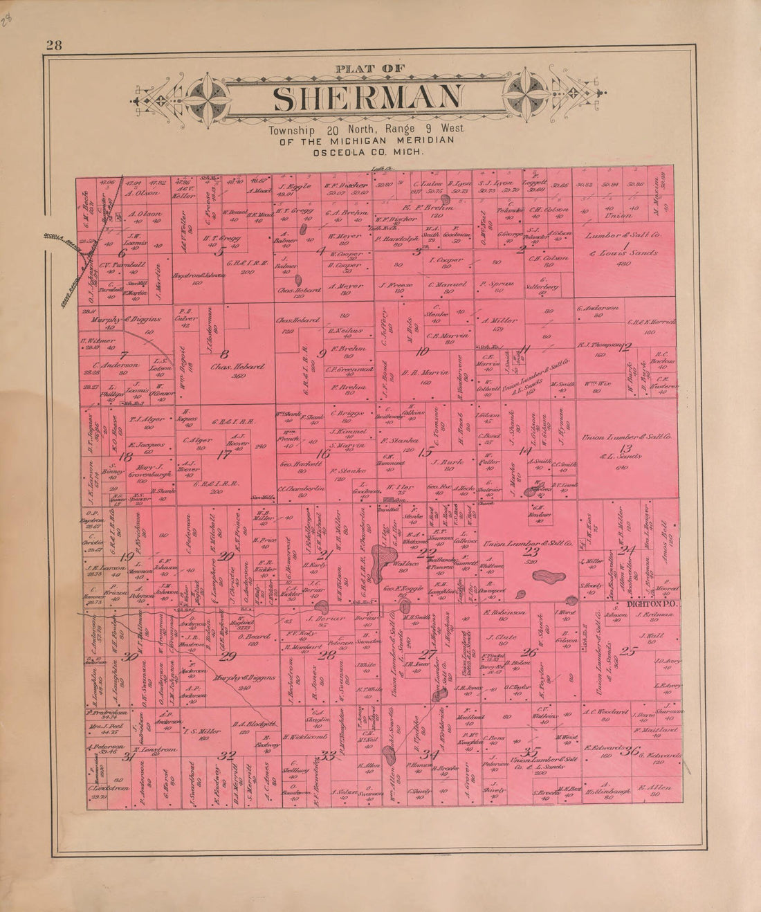 This old map of Sherman from Plat Book of Osceola County, Michigan from 1900 was created by P.A. & J.W. Myers (Firm) in 1900