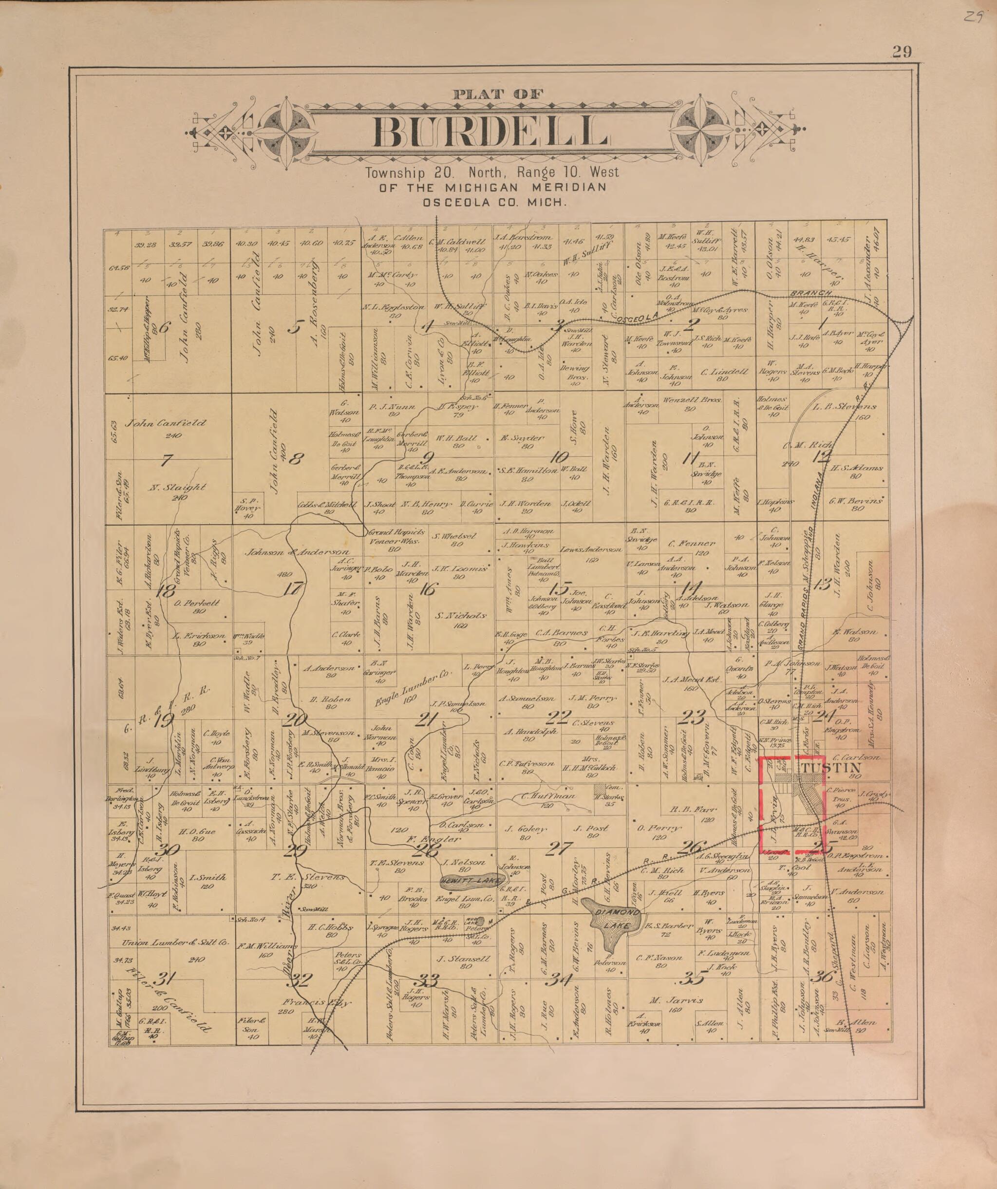 This old map of Burdell from Plat Book of Osceola County, Michigan from 1900 was created by P.A. & J.W. Myers (Firm) in 1900
