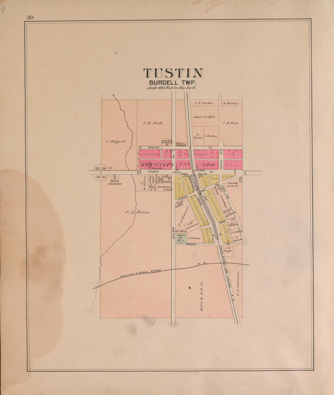 This old map of Tustin from Plat Book of Osceola County, Michigan from 1900 was created by P.A. & J.W. Myers (Firm) in 1900