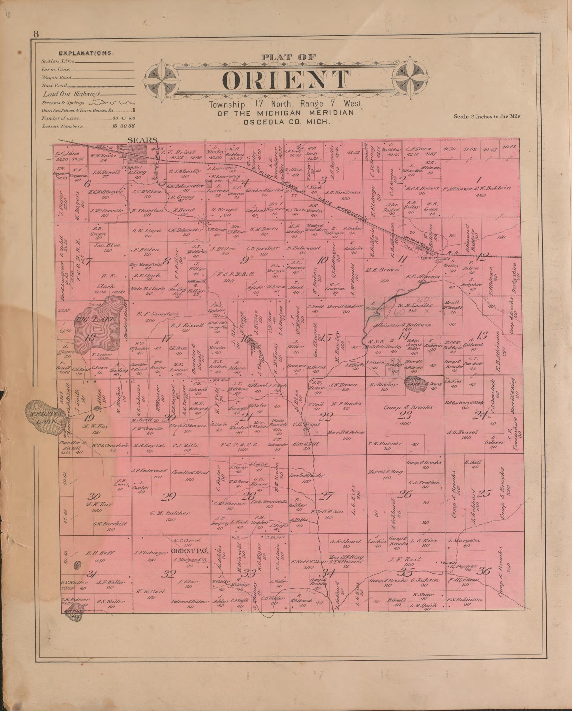 This old map of Orient from Plat Book of Osceola County, Michigan from 1900 was created by P.A. & J.W. Myers (Firm) in 1900