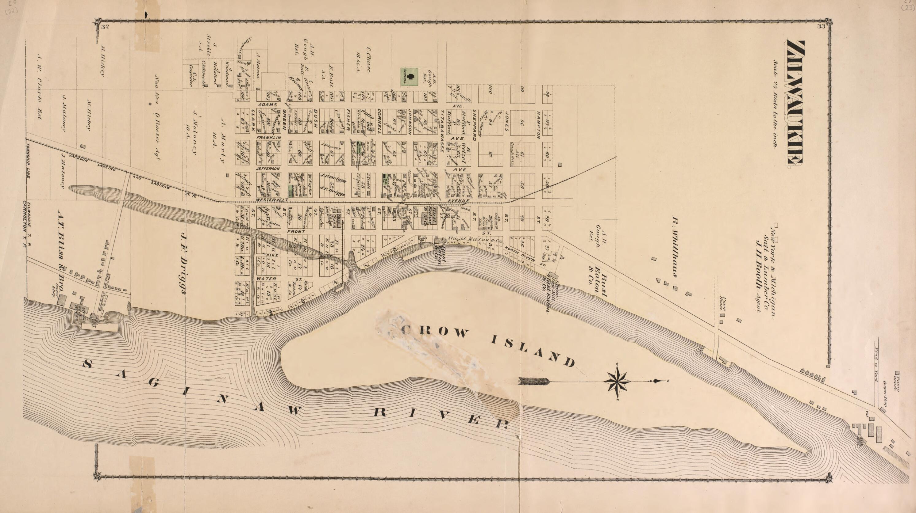 This old map of Zilwaukie Township from Atlas of Saginaw County, Mich from 1877 was created by Louis E. Neumann in 1877