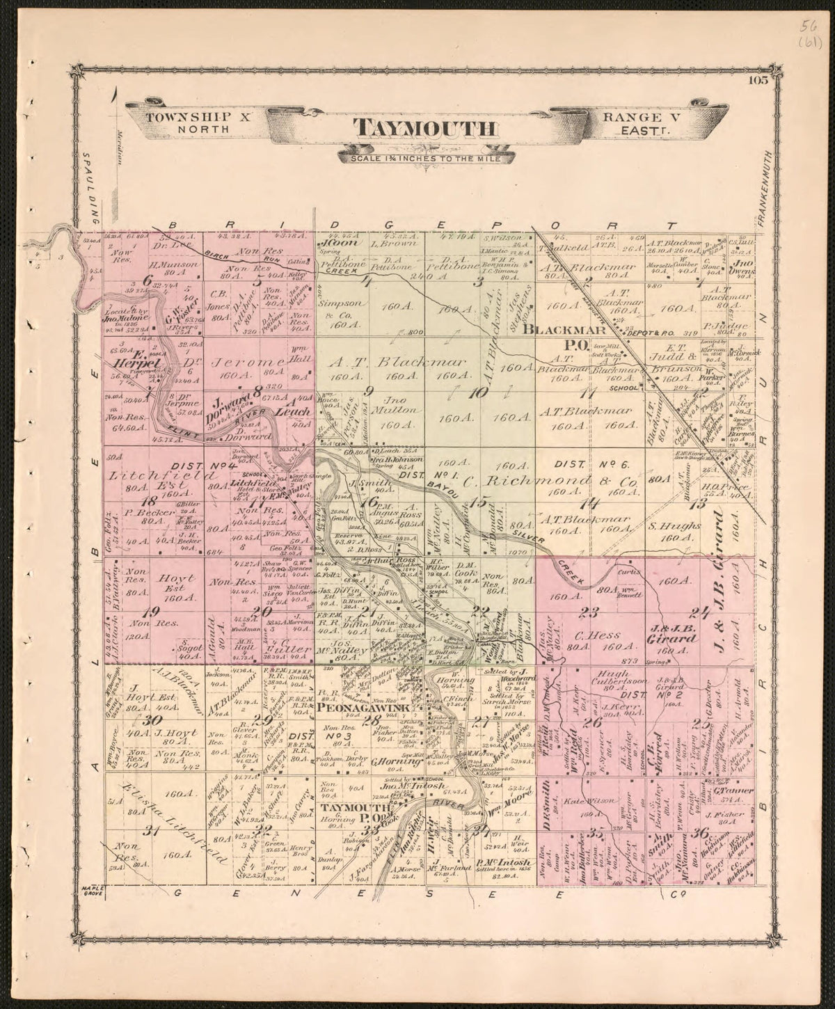 Taymouth Township from Atlas of Saginaw County, Michigan 1877 by Relic Map Company