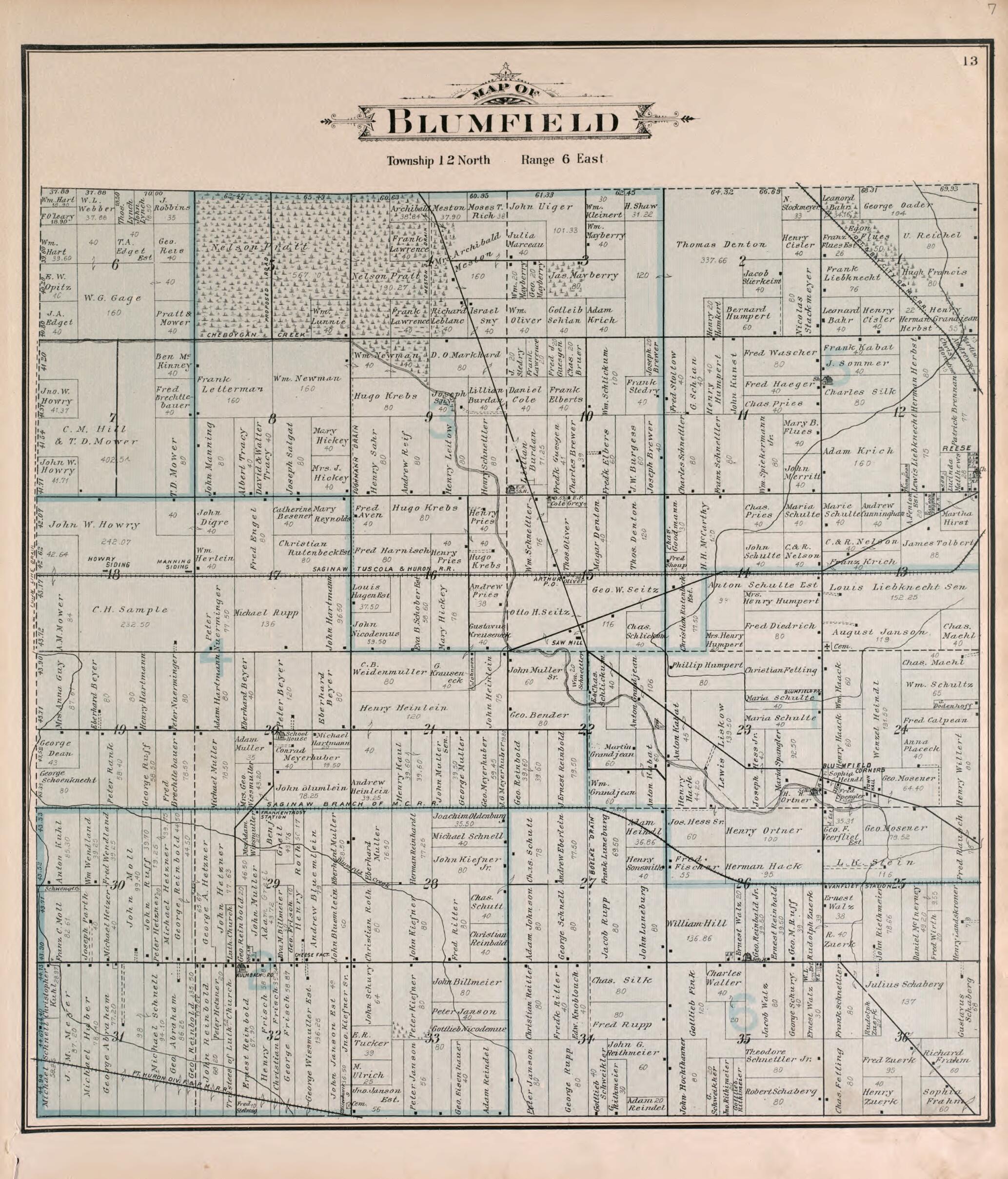 This old map of Blumfield Township from the County of Saginaw, Michigan from 1896 was created by Mich.) Imperial Publishing Co. (Saginaw in 1896