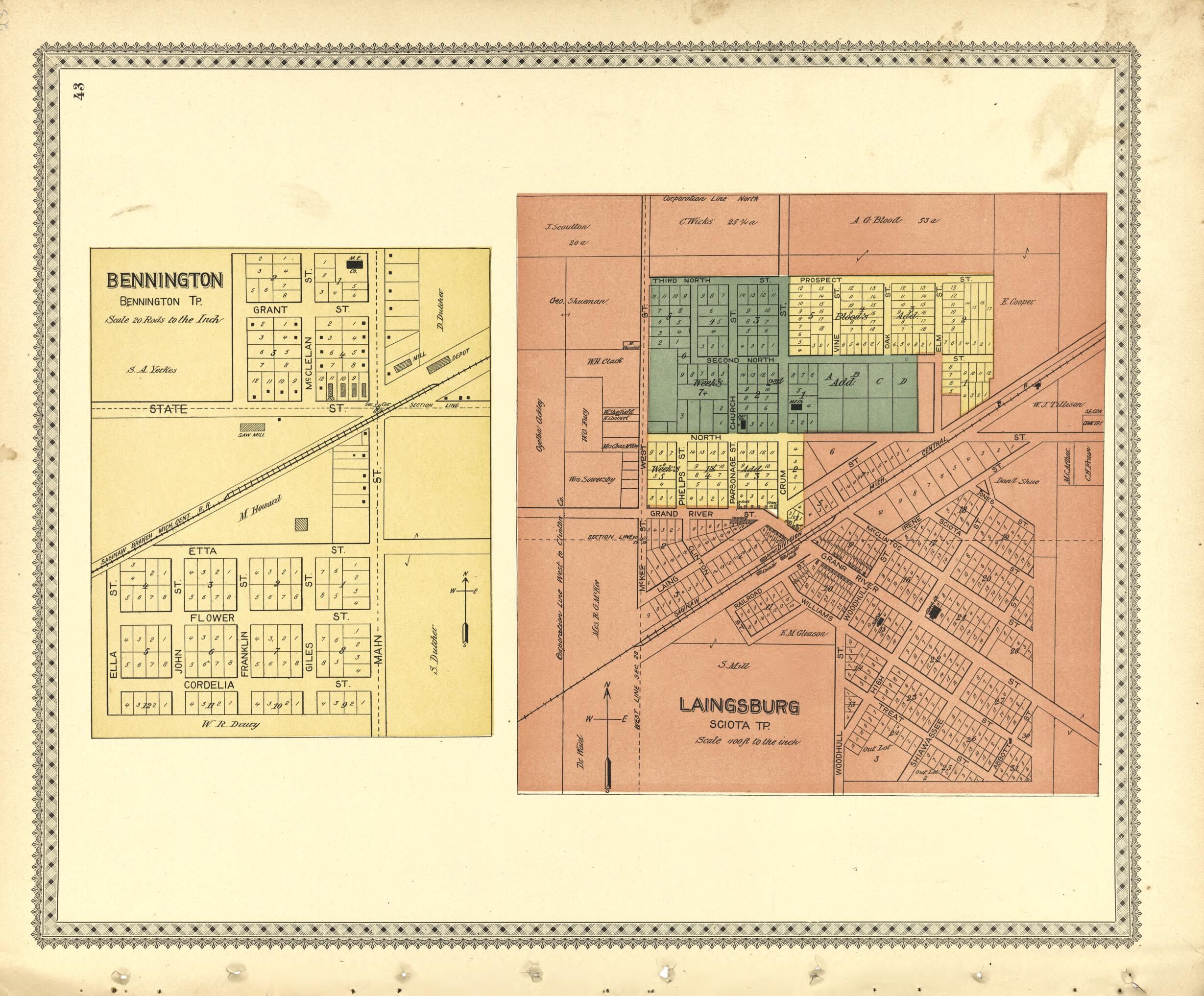 This old map of Bennington; Laingsburg from Illustrated Atlas of Shiawassee County, Michigan from 1895 was created by Atlas Publishing Co in 1895