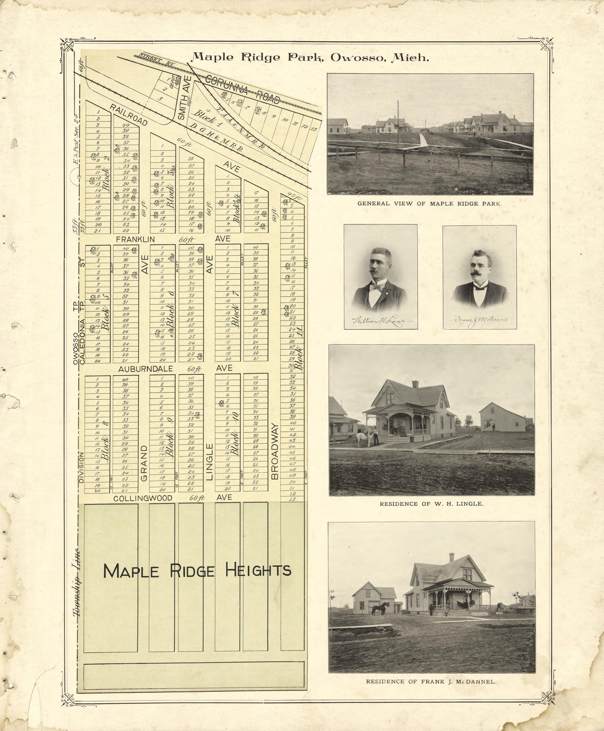This old map of Maple Ridge Park, Owosso, Mich. from Illustrated Atlas of Shiawassee County, Michigan from 1895 was created by Atlas Publishing Co in 1895