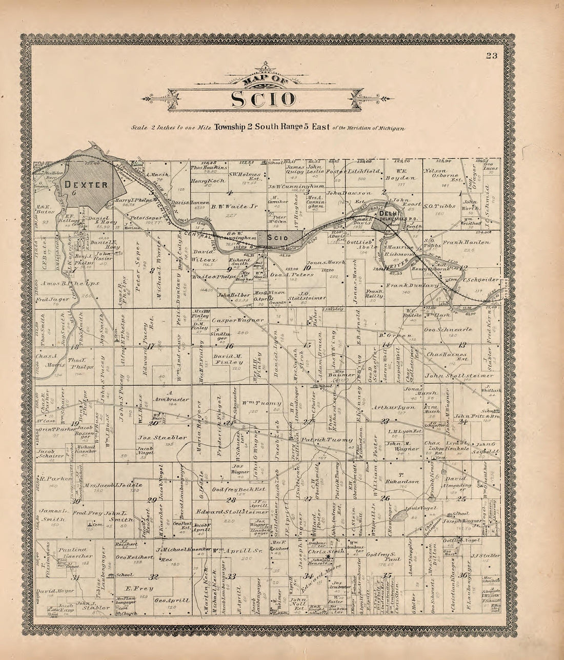 This old map of Map of Scio from Standard Atlas of Washtenaw County, Michigan from 1895 was created by Geo. A. Ogle & Co in 1895