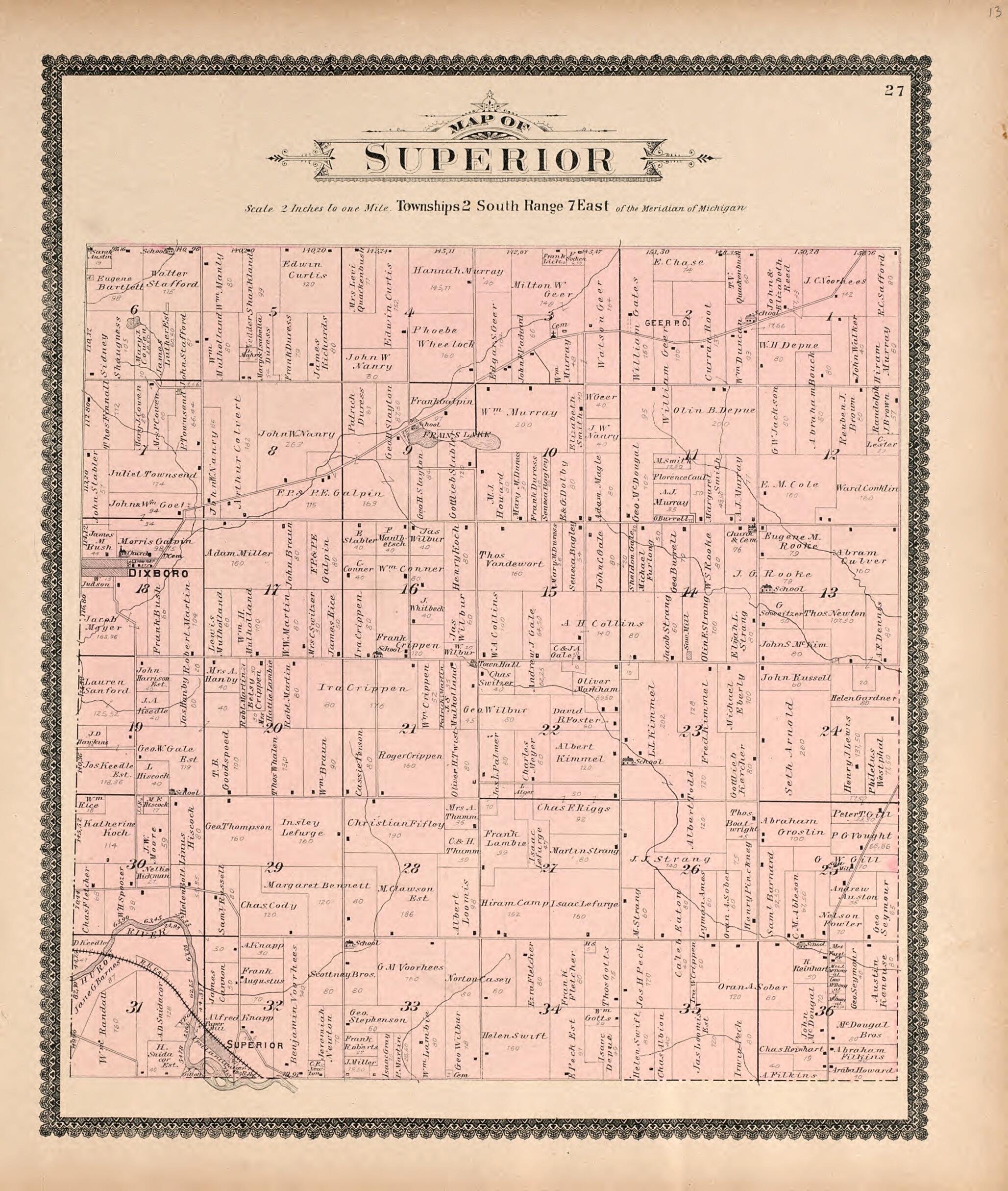 This old map of Map of Superior from Standard Atlas of Washtenaw County, Michigan from 1895 was created by Geo. A. Ogle & Co in 1895