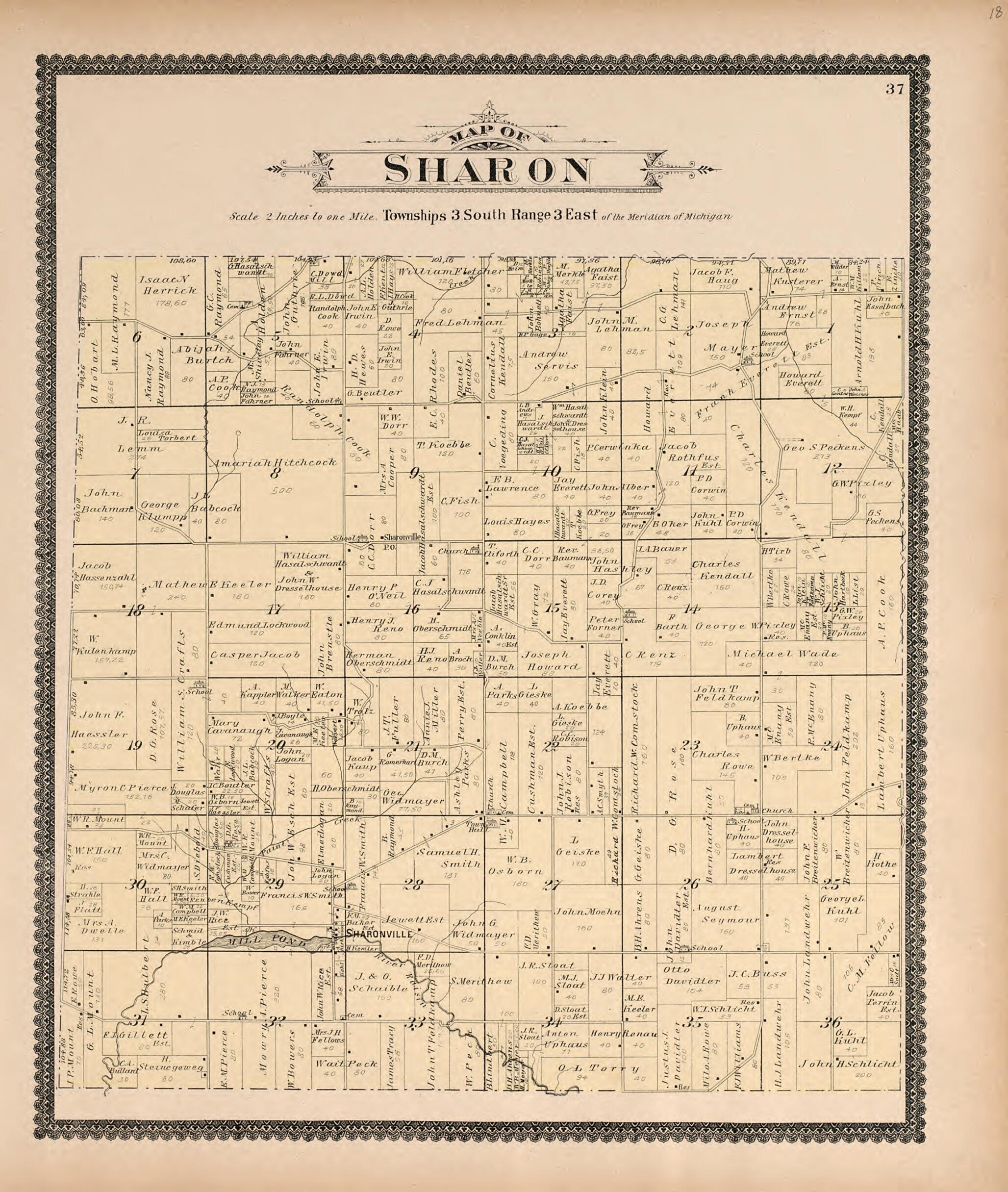 This old map of Map of Sharon from Standard Atlas of Washtenaw County, Michigan from 1895 was created by Geo. A. Ogle & Co in 1895