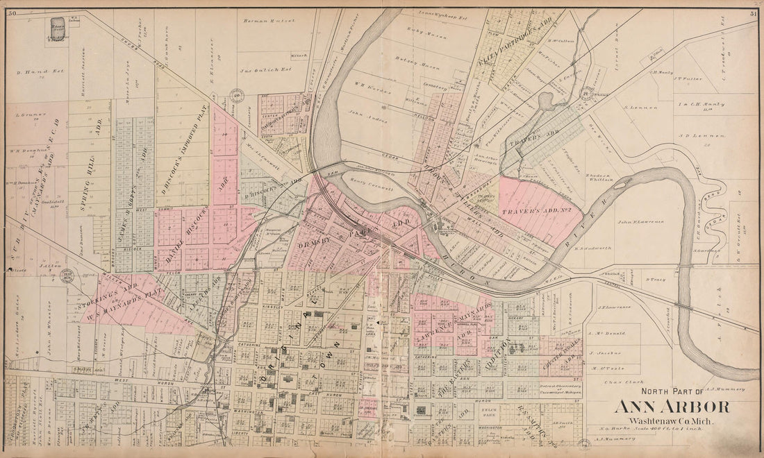 This old map of North Part of Ann Arbor, Washtenaw Co., Michigan from Standard Atlas of Washtenaw County, Michigan from 1895 was created by Geo. A. Ogle & Co in 1895