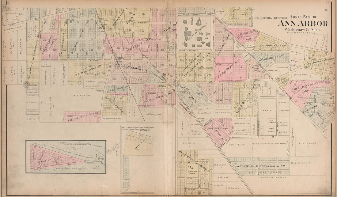 This old map of South Part of Ann Arbor, Washtenaw Co., Michigan from Standard Atlas of Washtenaw County, Michigan from 1895 was created by Geo. A. Ogle & Co in 1895