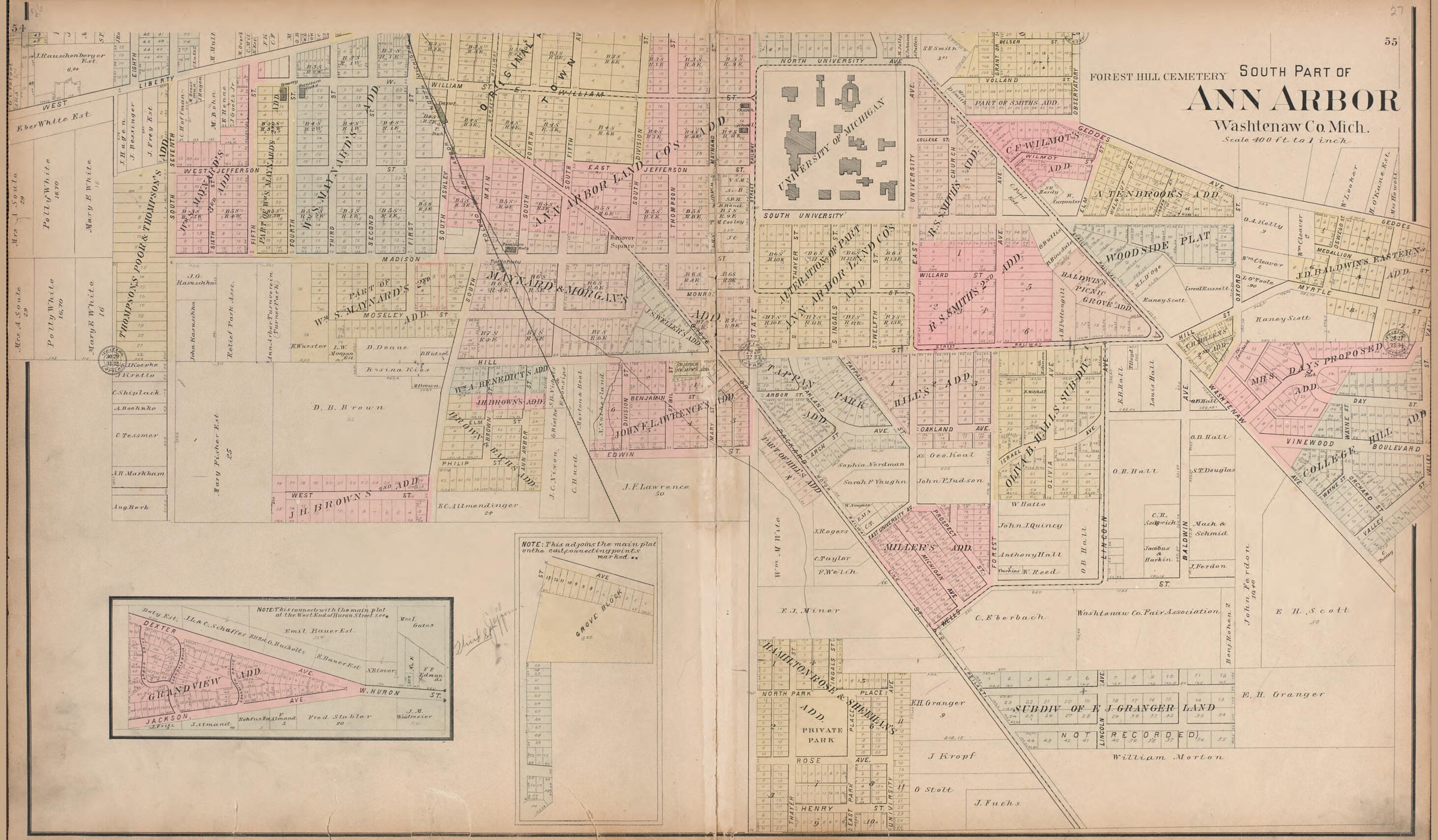 This old map of South Part of Ann Arbor, Washtenaw Co., Michigan from Standard Atlas of Washtenaw County, Michigan from 1895 was created by Geo. A. Ogle & Co in 1895